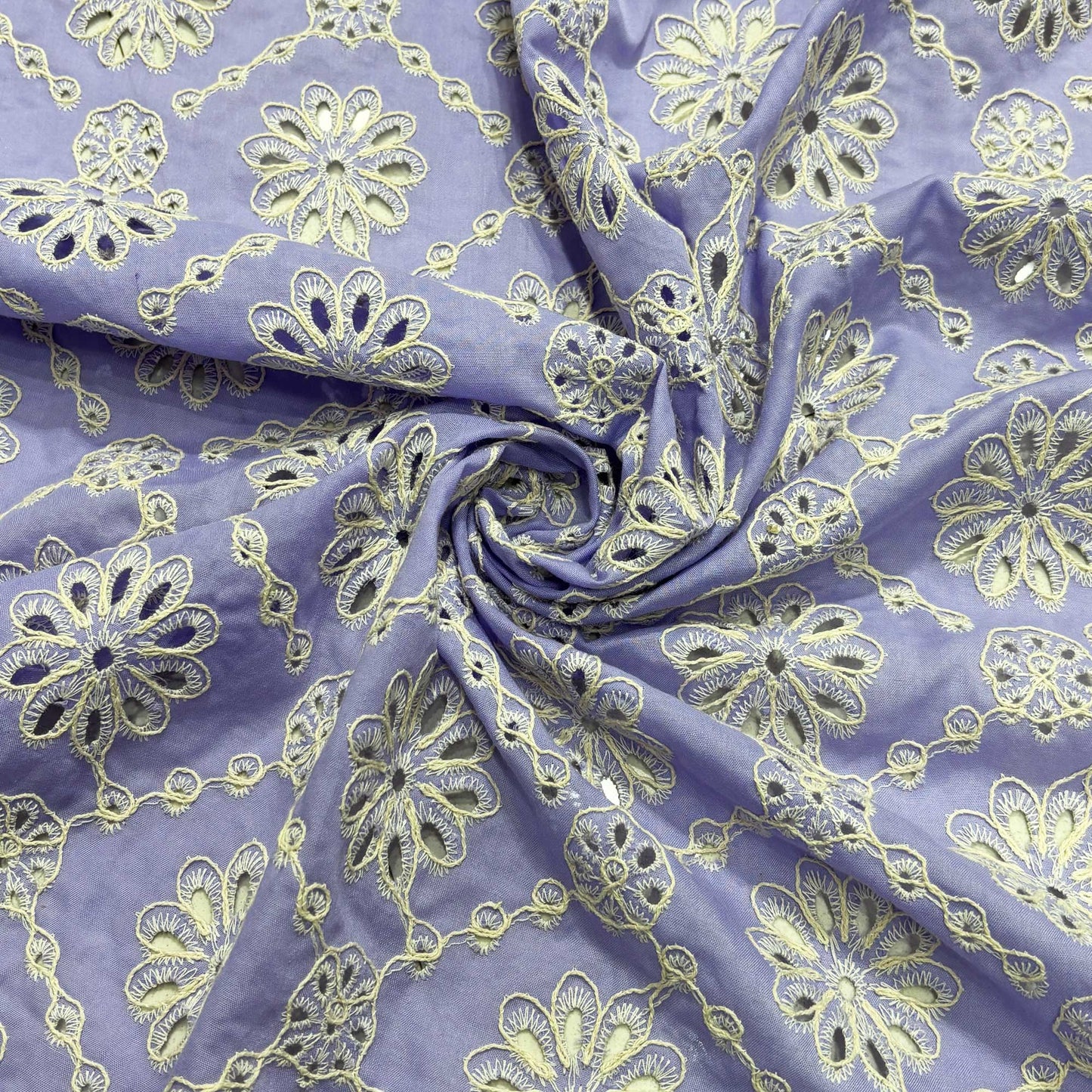 Lavender Schiffli Embroidery Cotton Fabric DVT-23814