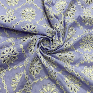 Lavender Schiffli Embroidery Cotton Fabric DVT-23814