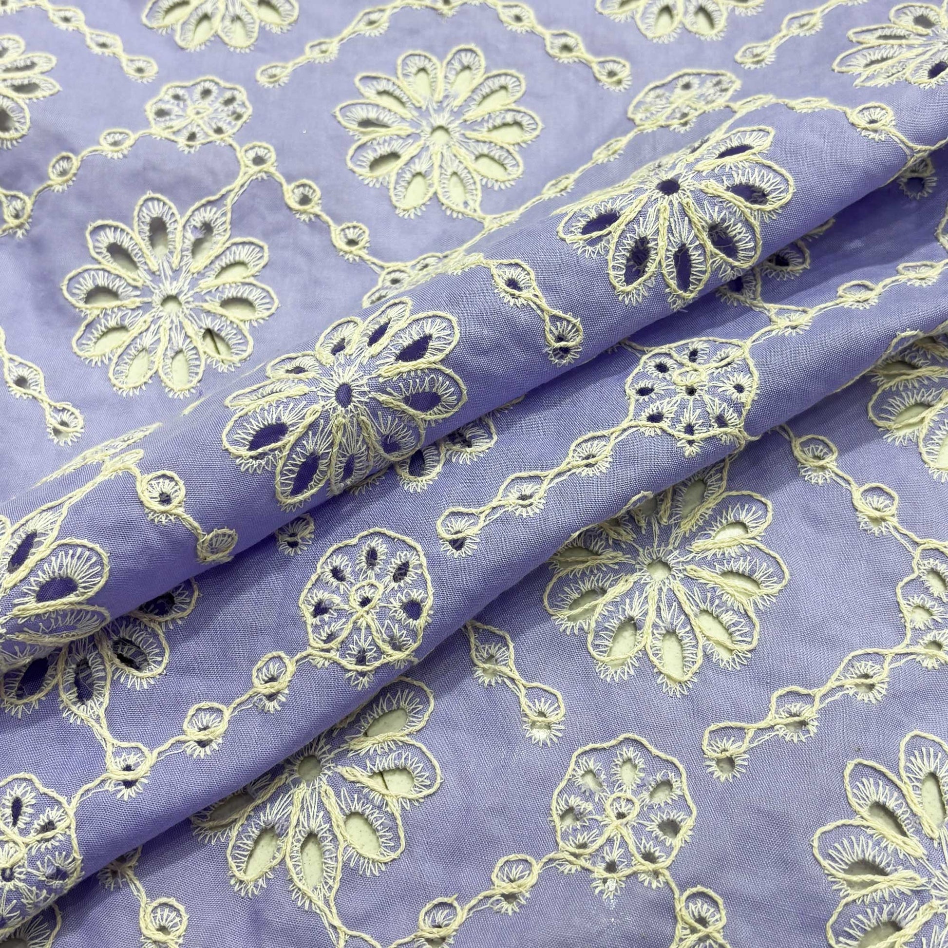 Lavender Schiffli Embroidery Cotton Fabric DVT-23814