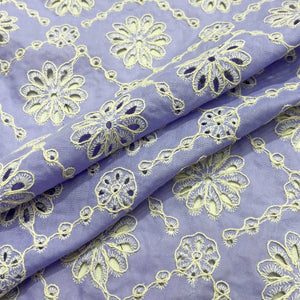 Lavender Schiffli Embroidery Cotton Fabric DVT-23814
