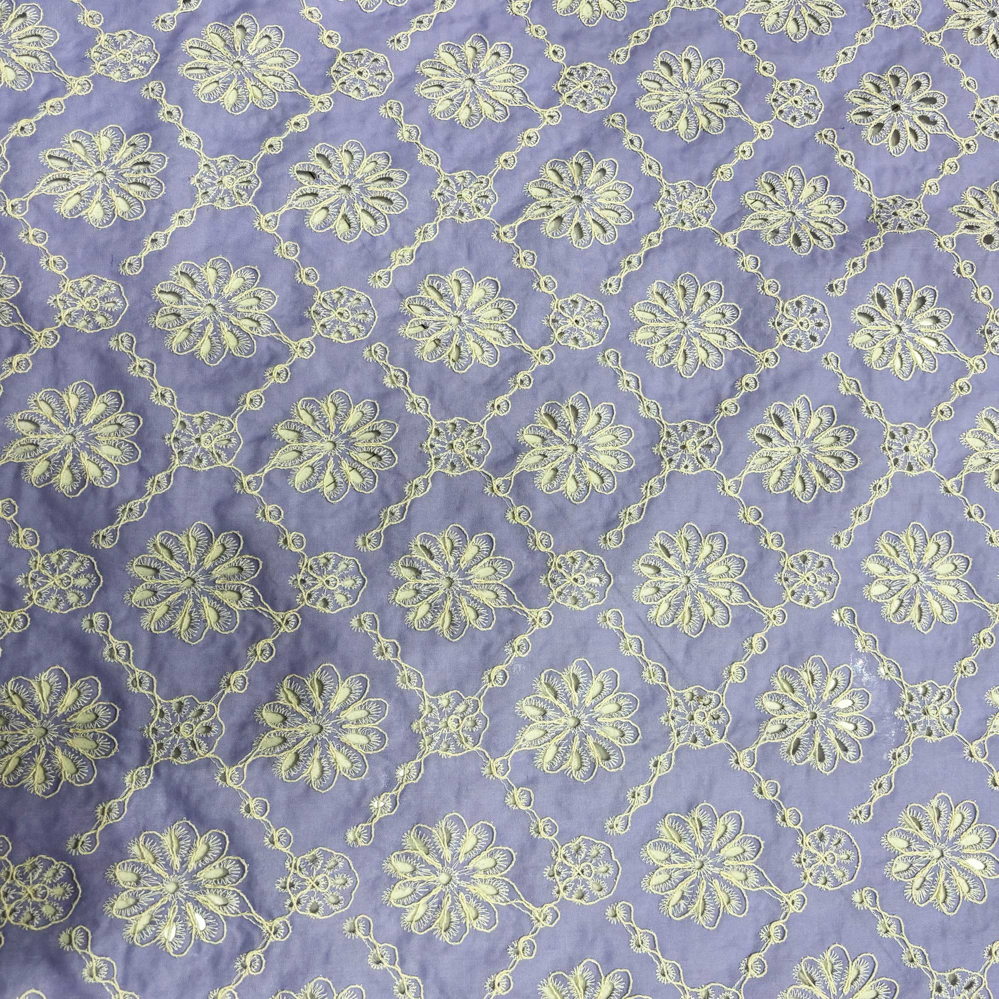 Lavender Schiffli Embroidery Cotton Fabric DVT-23814