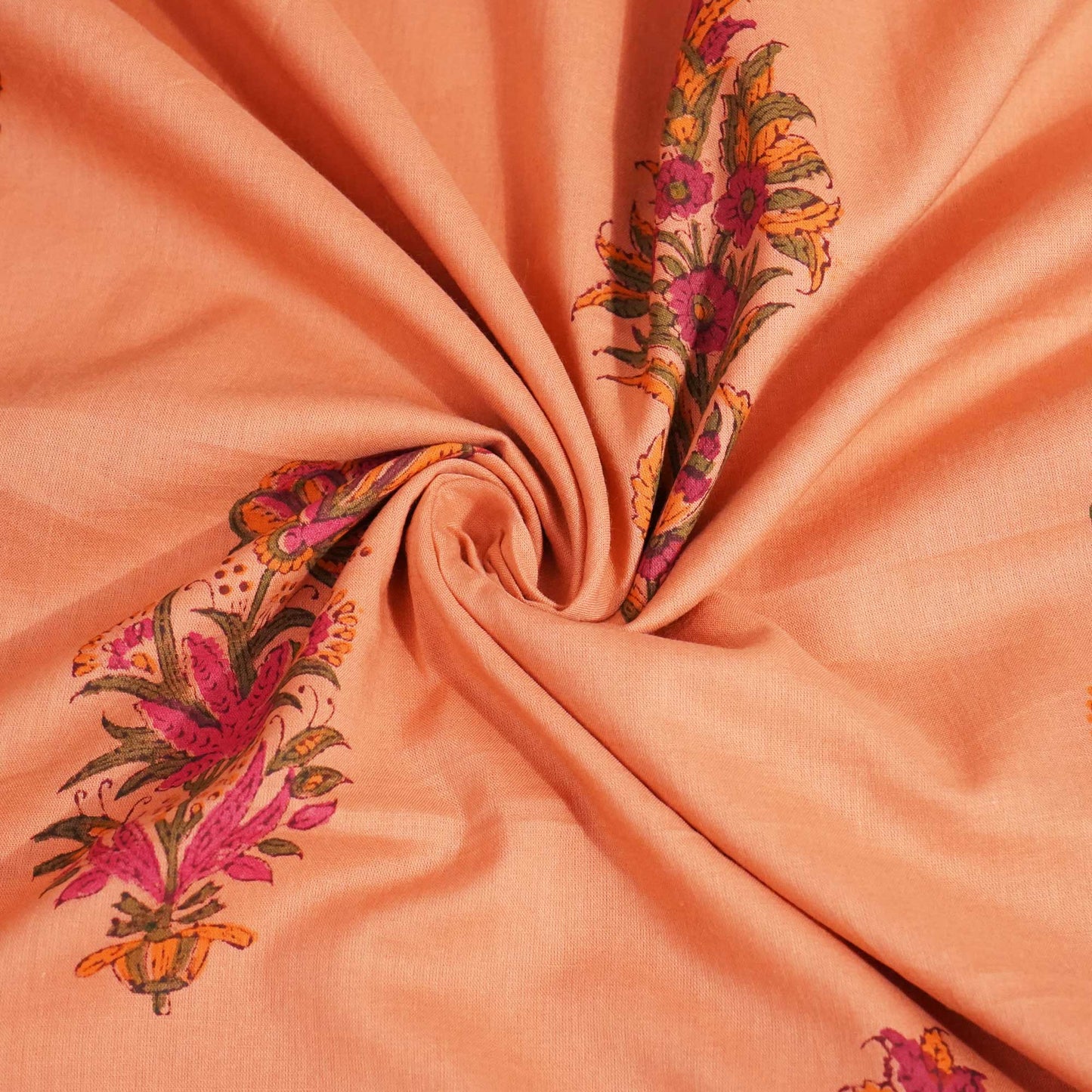 Peach Handblock Print Cotton Fabric 894 RI-23828