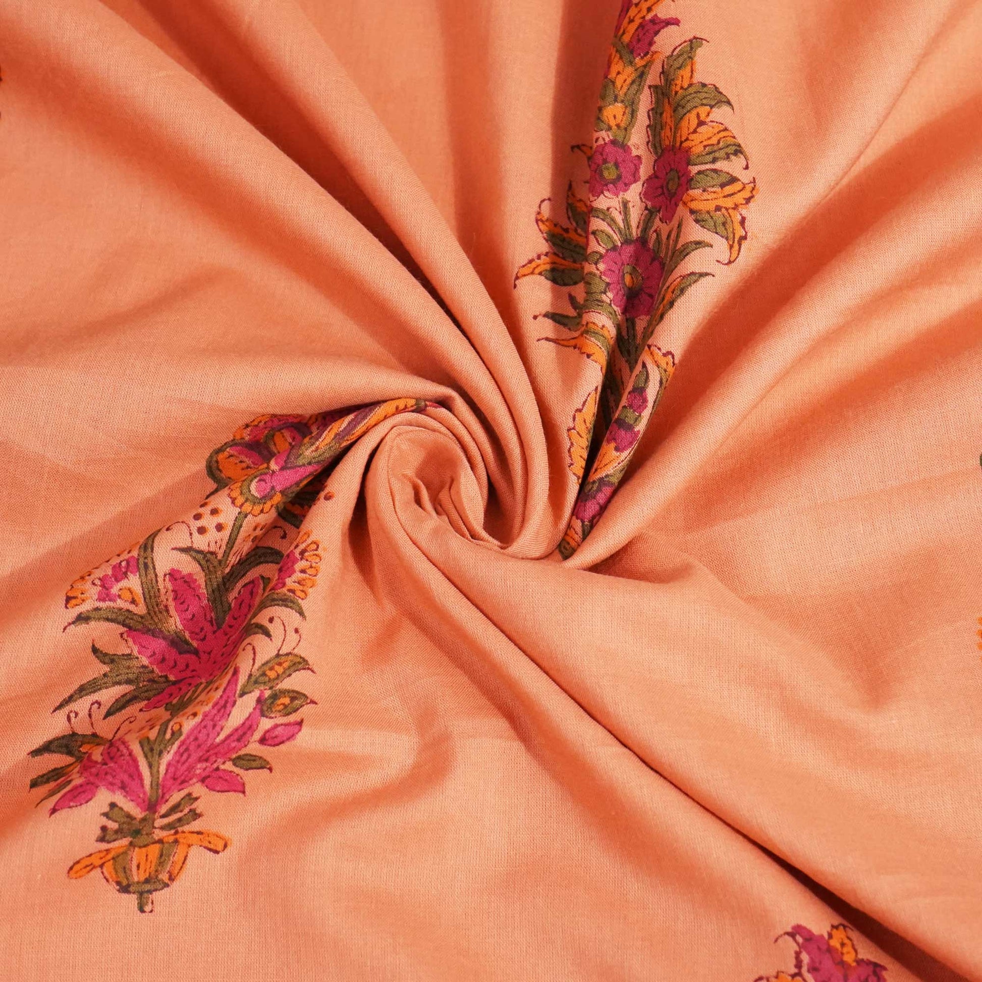 Peach Handblock Print Cotton Fabric 894 RI-23828