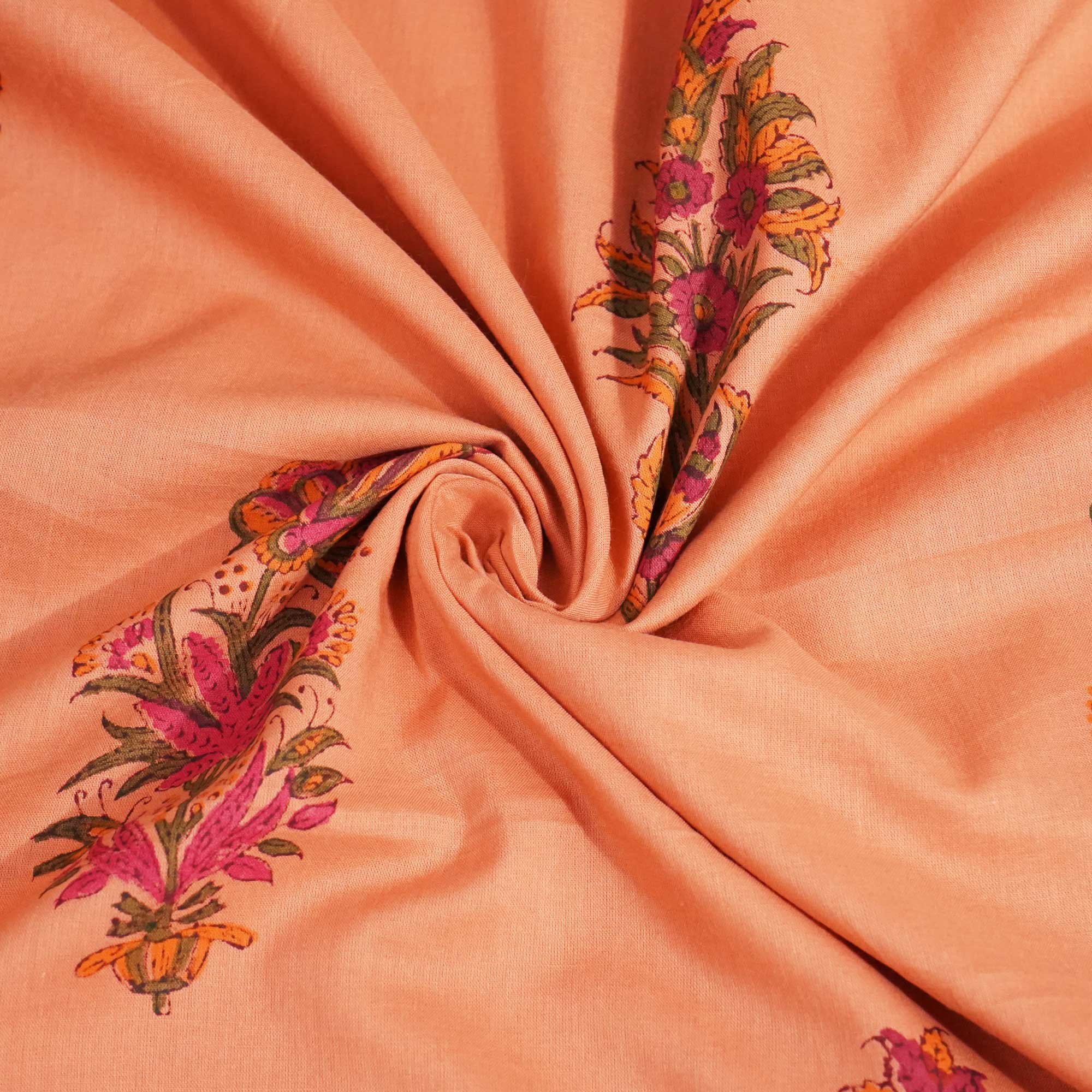 Peach Handblock Print Cotton Fabric 894 RI-23828