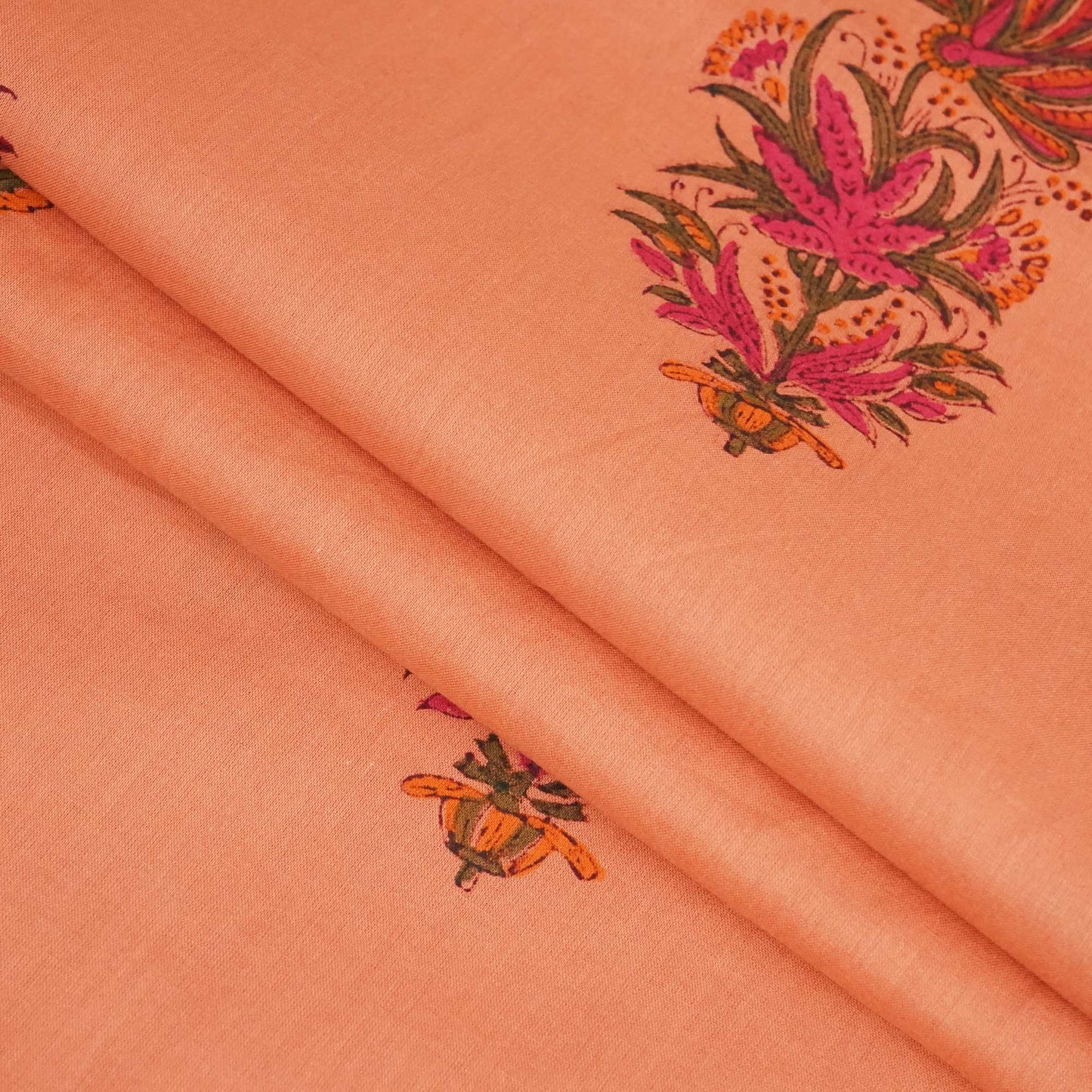Peach Handblock Print Cotton Fabric 894 RI-23828