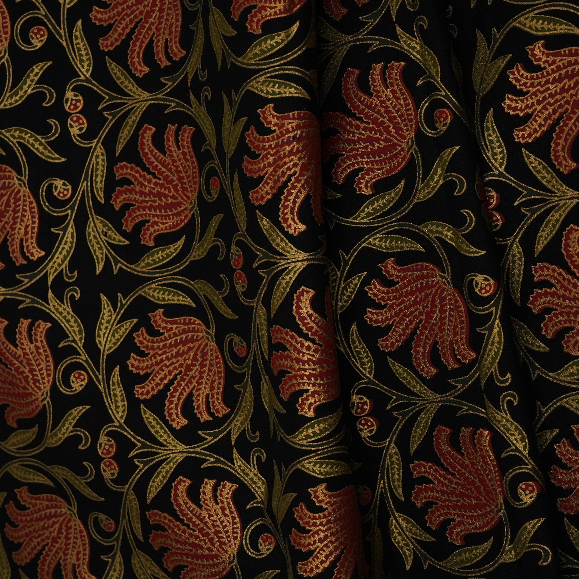 Black Floral Foil Print Cotton Fabric 894 RI-23833