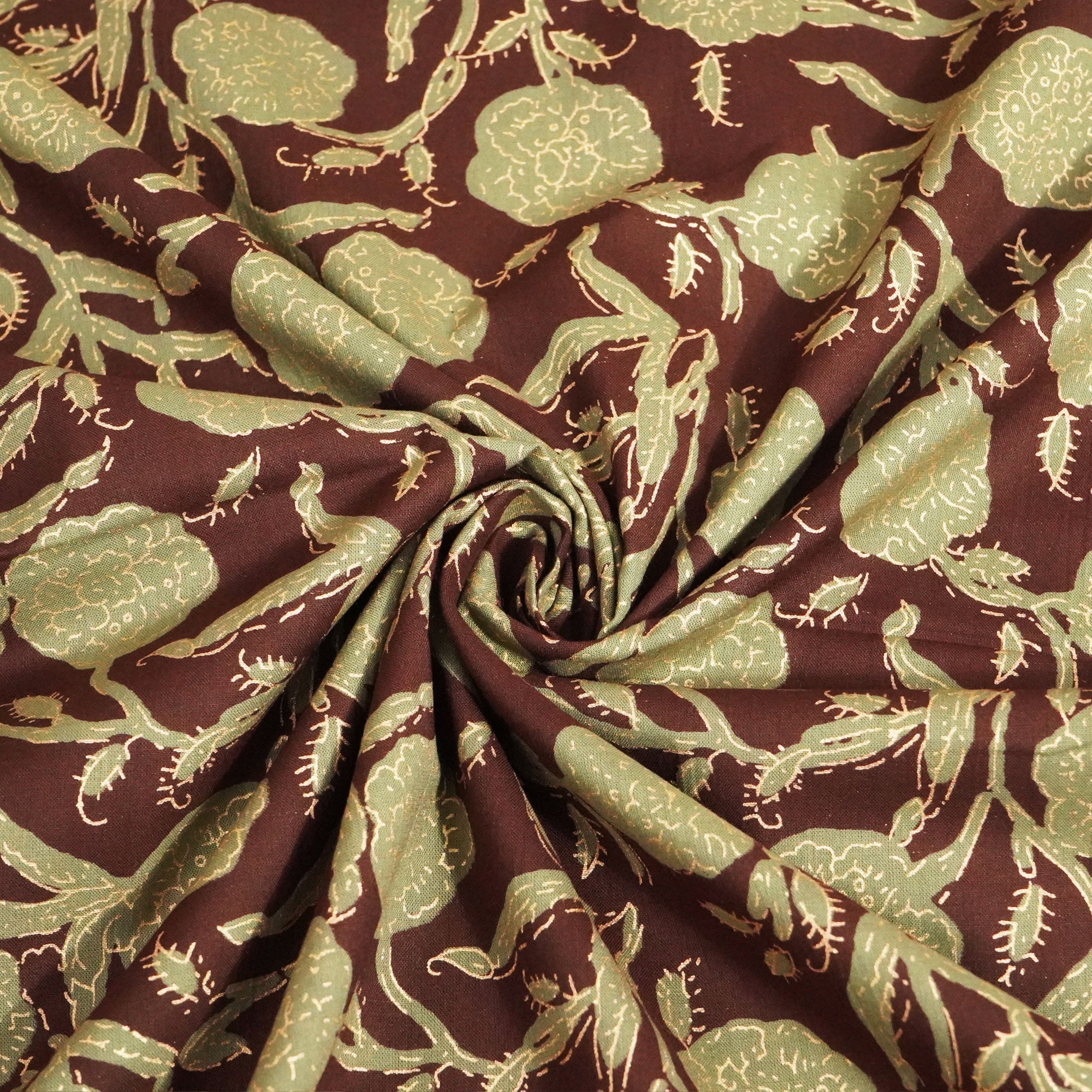 Brown Floral Foil Print Cotton Fabric 894 RI-23834