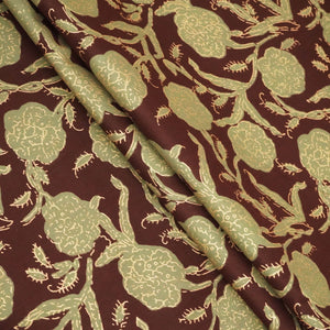 Brown Floral Foil Print Cotton Fabric 894 RI-23834