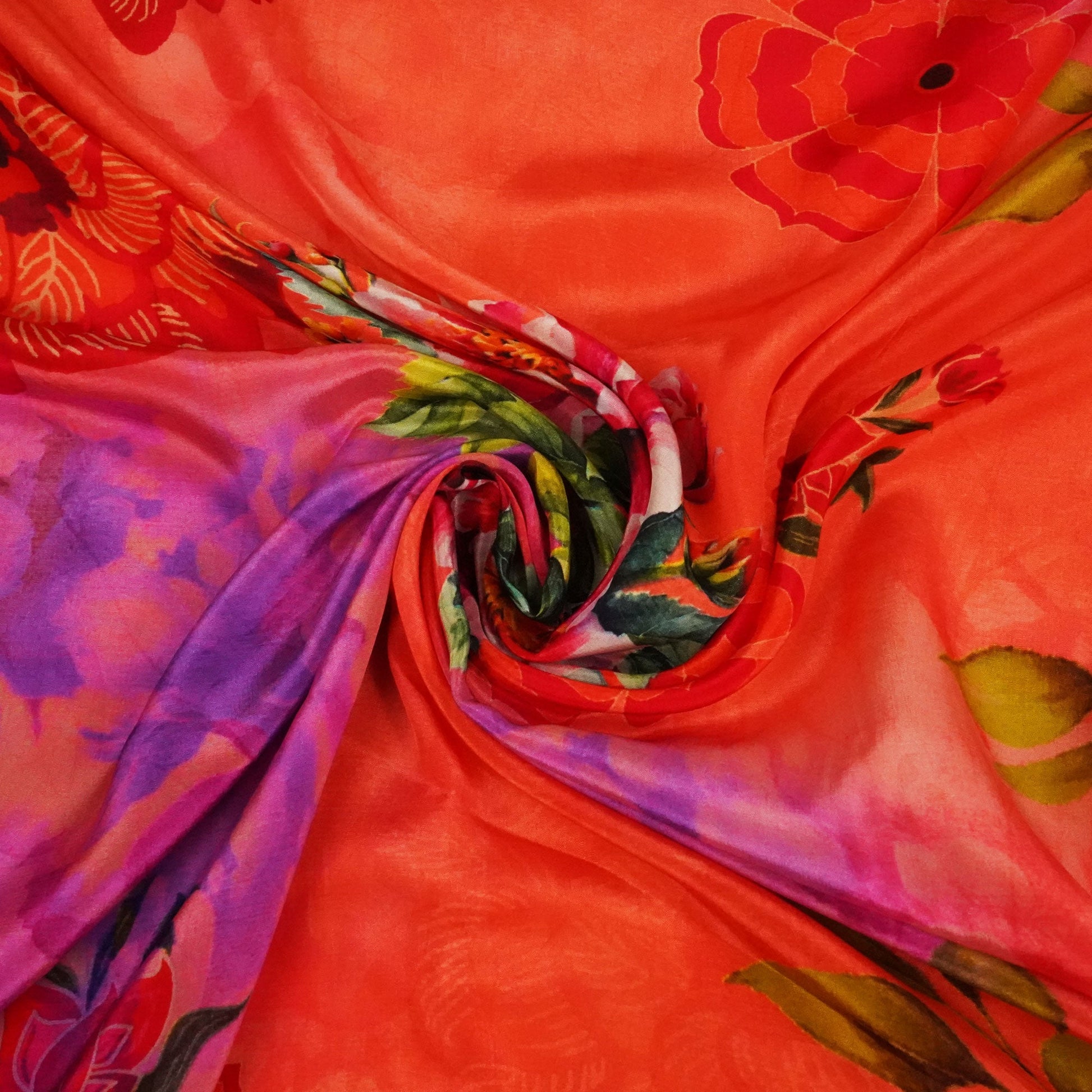 Red & Purple Floral Print Crepe Fabric MTF-23839