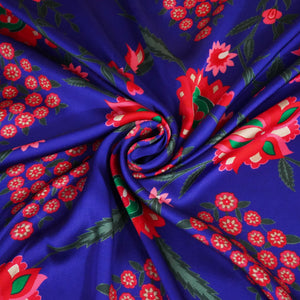 Blue Floral Print Crepe Fabric MTF-23842