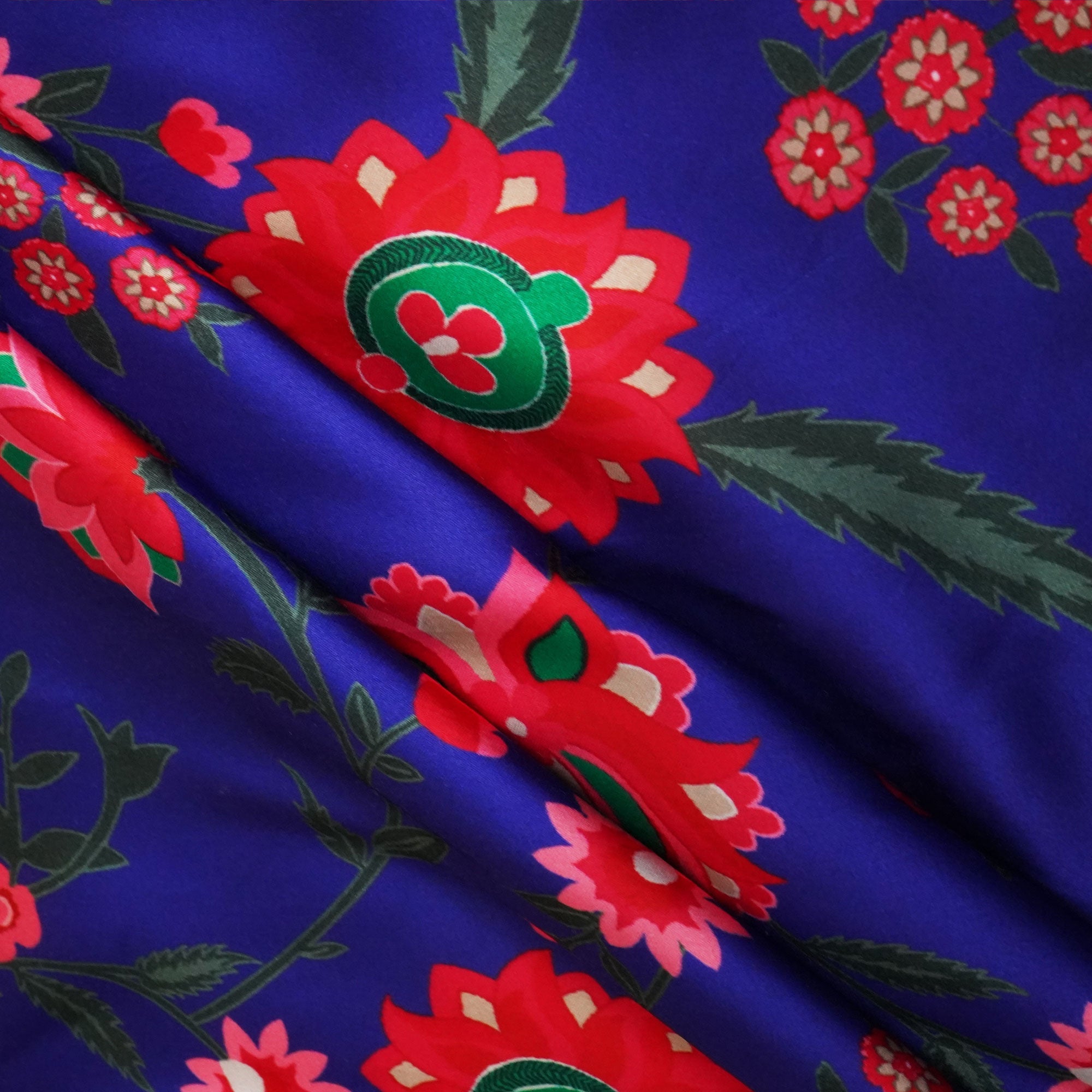 Blue Floral Print Crepe Fabric MTF-23842