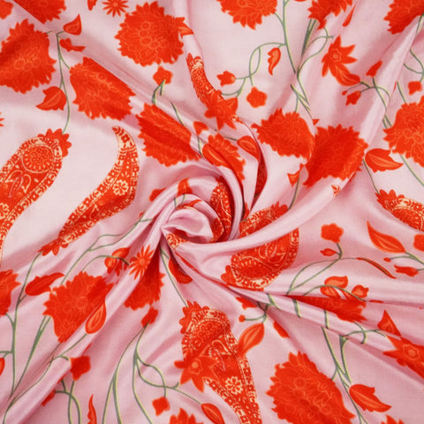 Pink & Red Paisley Print Crepe Fabric MTF-23843