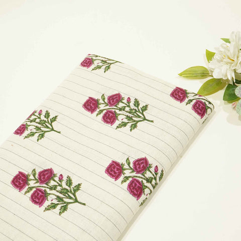 Off White & Pink floral Print Cotton Jacquard Fabric SCF-23845