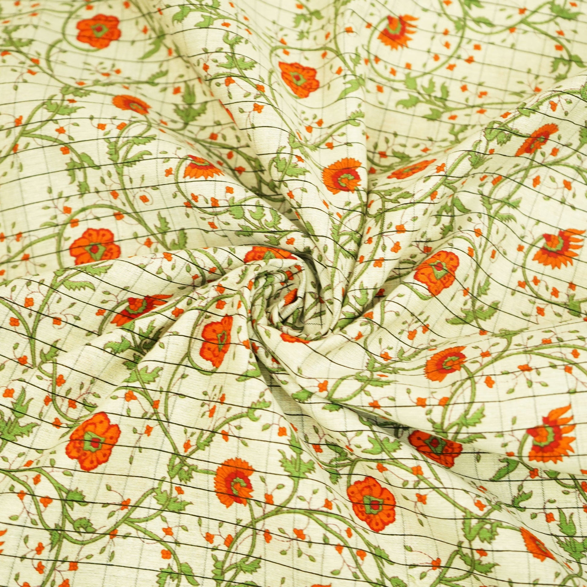 Off White & Orange floral Print Cotton Jacquard Fabric SCF-23850