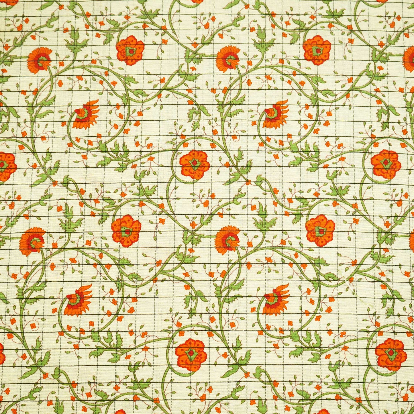 Off White & Orange floral Print Cotton Jacquard Fabric SCF-23850