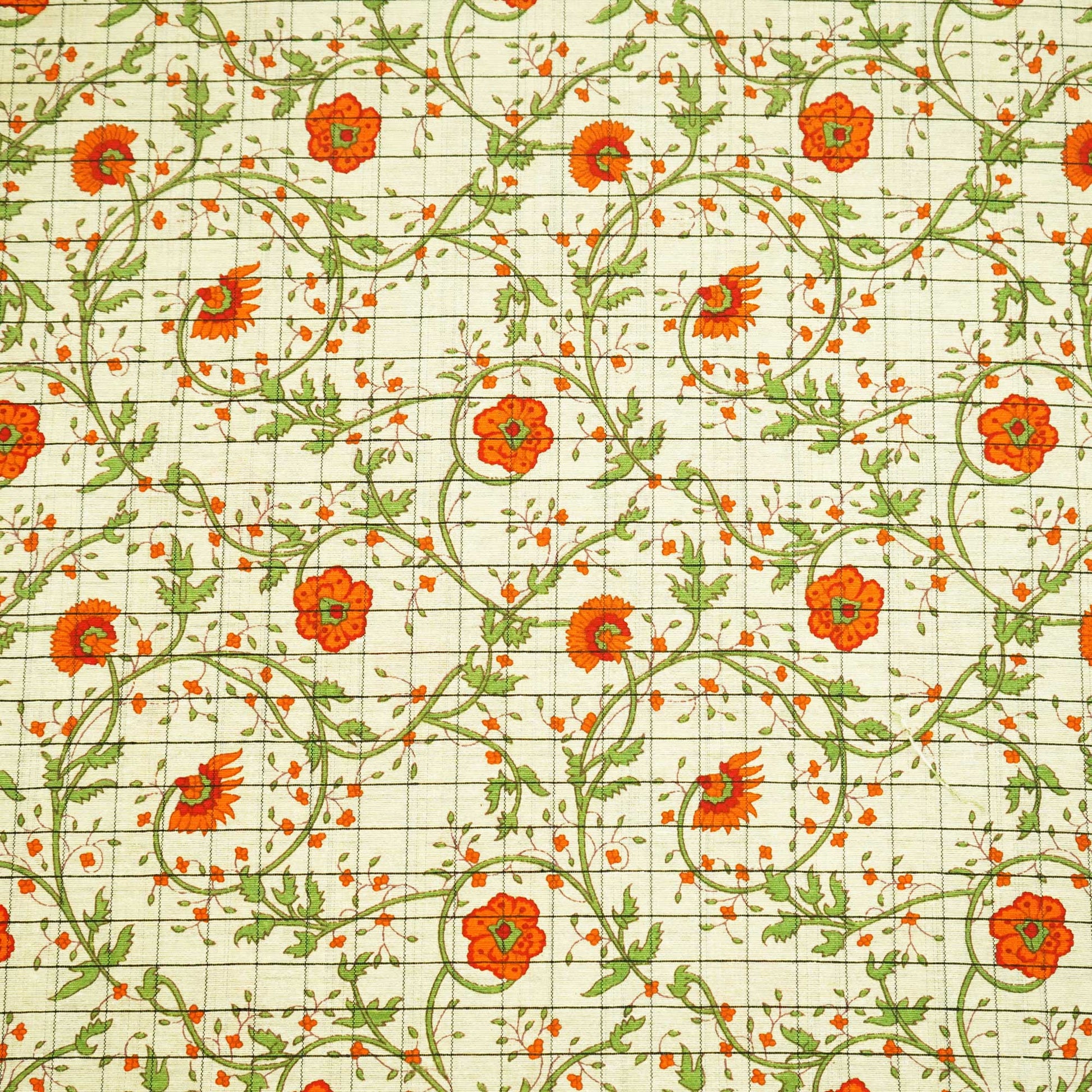 Off White & Orange floral Print Cotton Jacquard Fabric SCF-23850