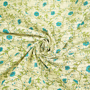 Off White & Sky Blue floral Print Cotton Jacquard Fabric SCF-23854