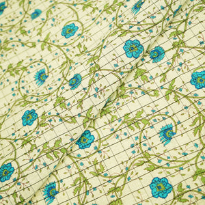 Off White & Sky Blue floral Print Cotton Jacquard Fabric SCF-23854