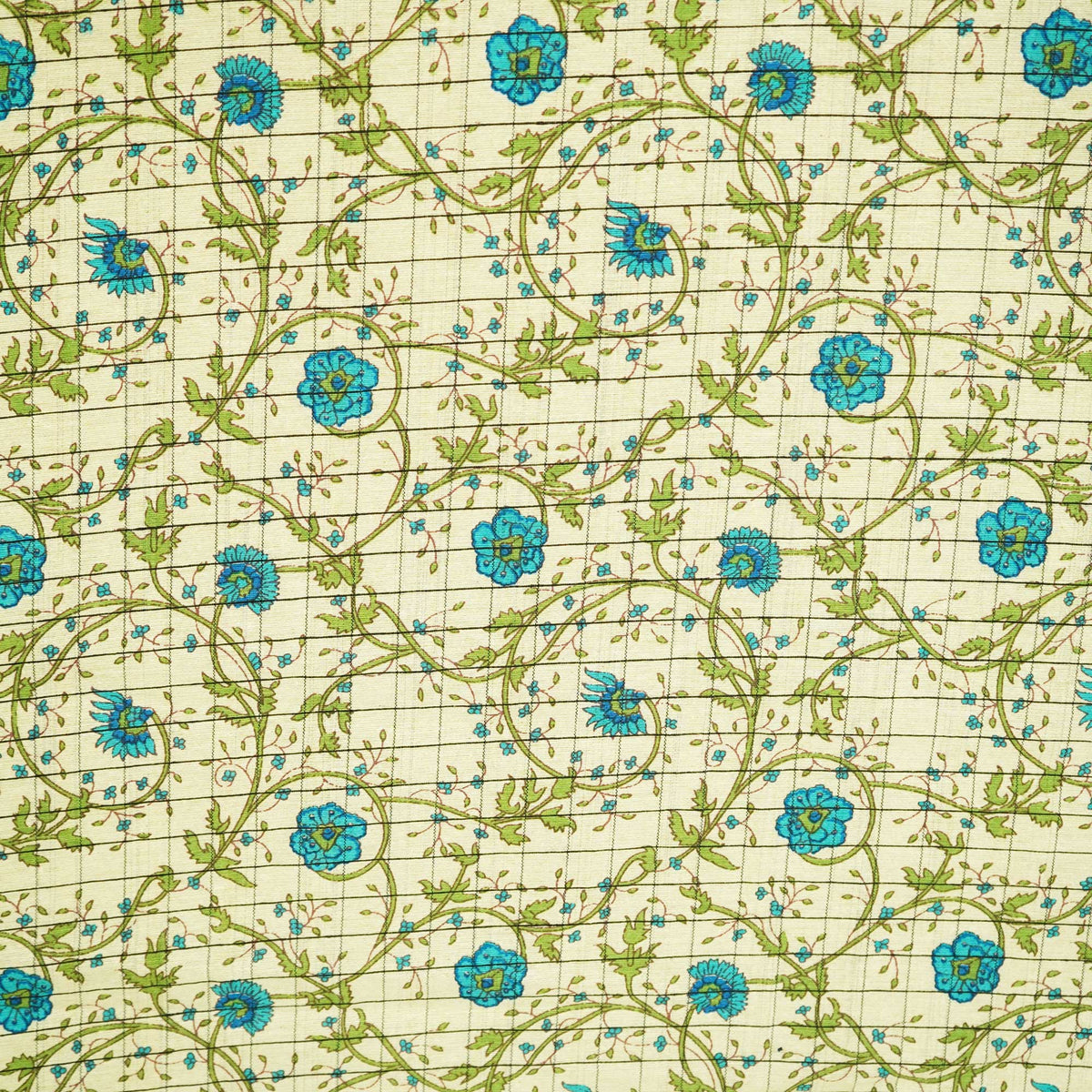 Off White & Sky Blue floral Print Cotton Jacquard Fabric SCF-23854