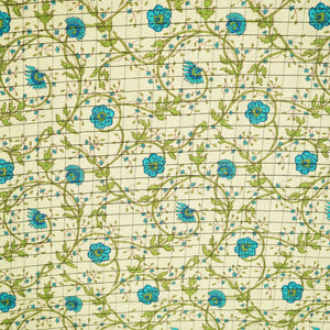 Off White & Sky Blue floral Print Cotton Jacquard Fabric SCF-23854