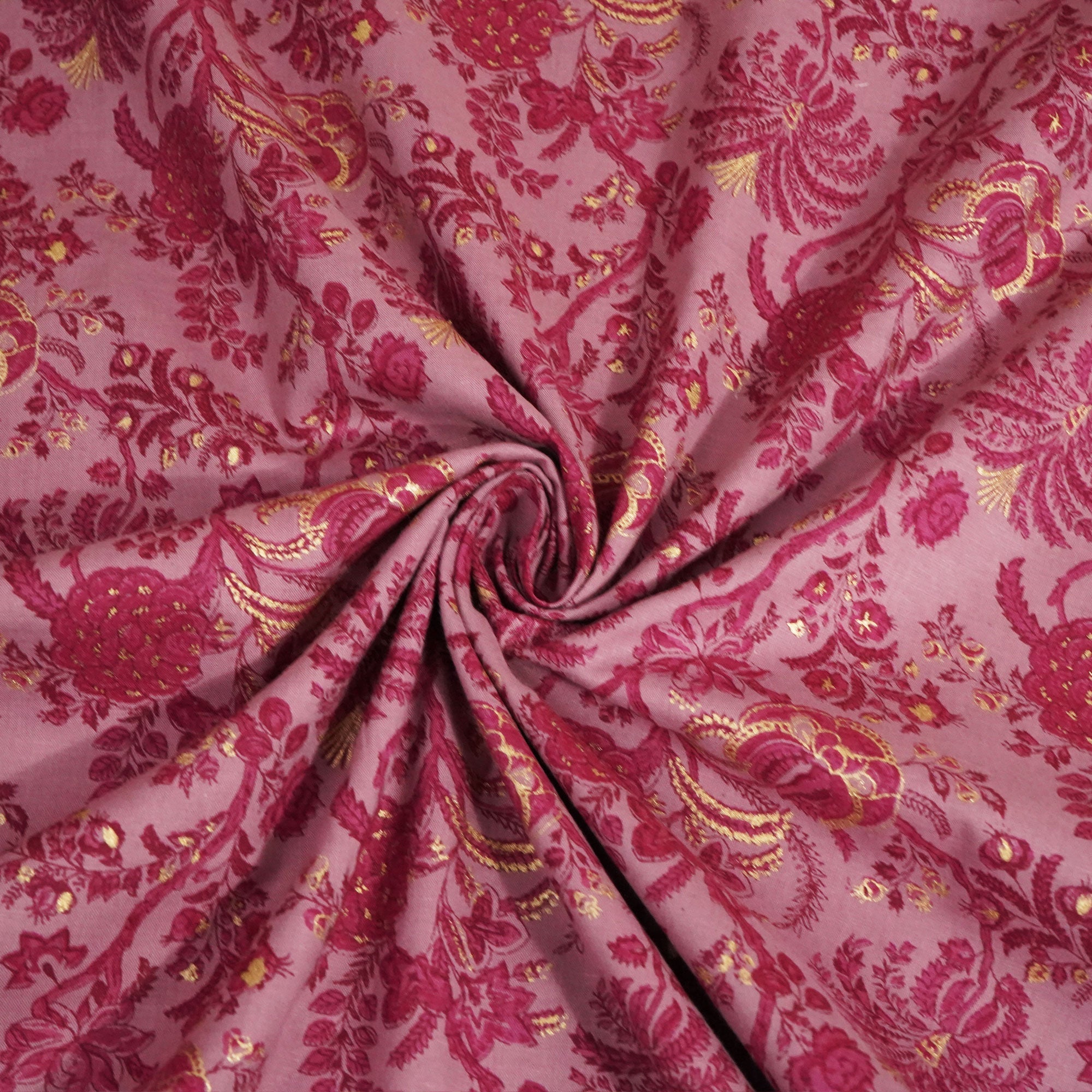 Lavender Floral Foil Print Cotton Fabric SCF-23856