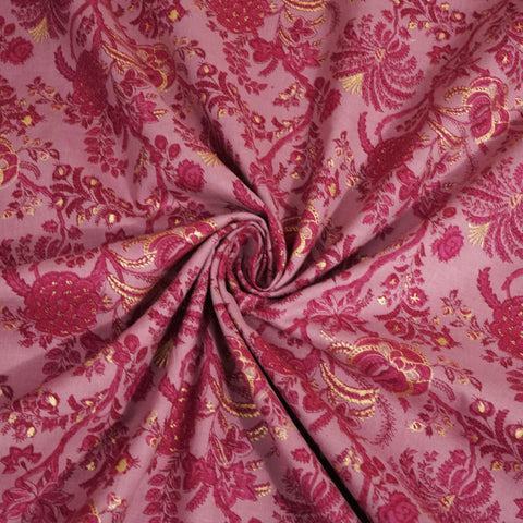 Lavender Floral Foil Print Cotton Fabric SCF-23856