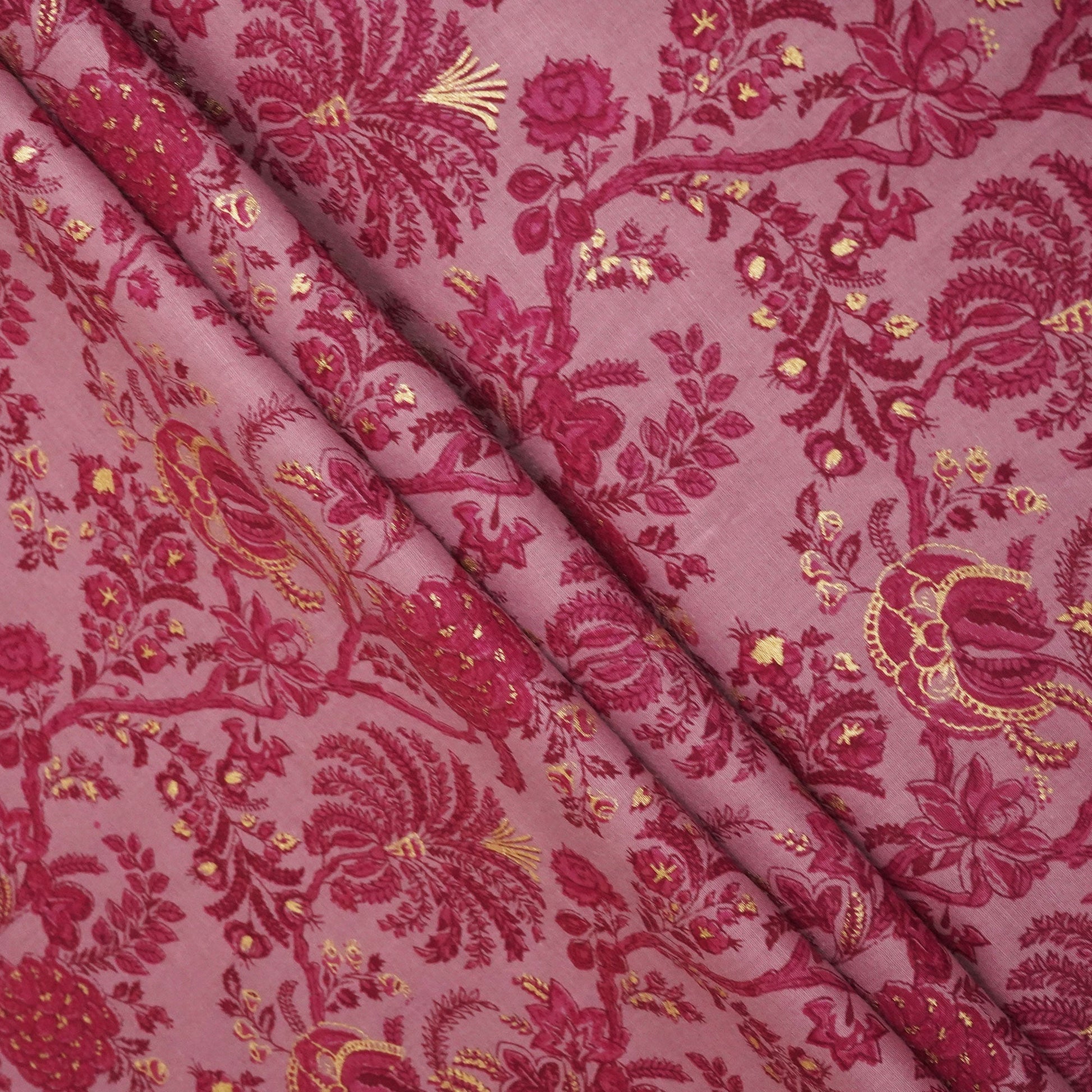 Lavender Floral Foil Print Cotton Fabric SCF-23856