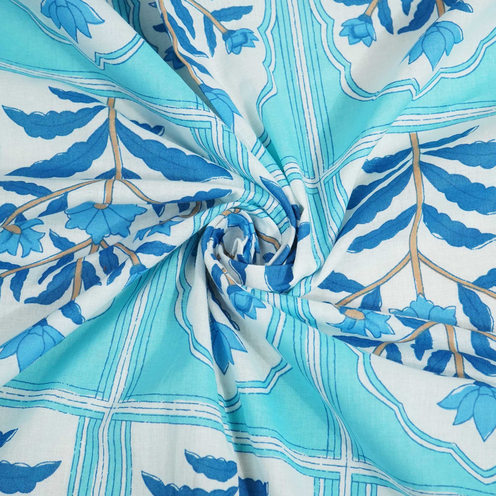 Blue Floral Print Cotton Fabric SCF-23870