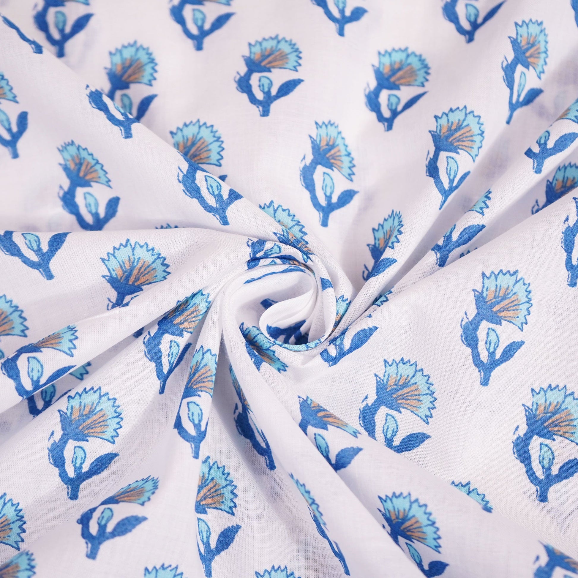 Blue Floral Print Cotton Fabric SCF-23871