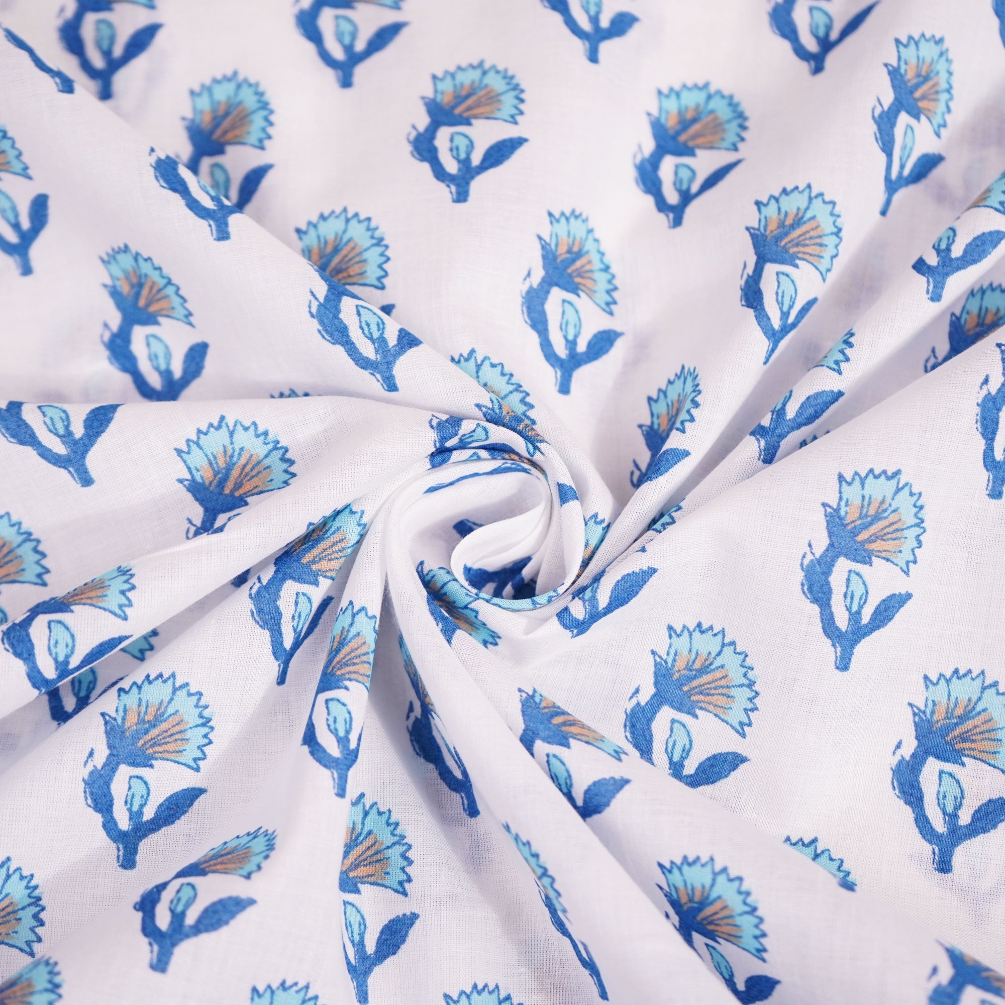 Blue Floral Print Cotton Fabric SCF-23871