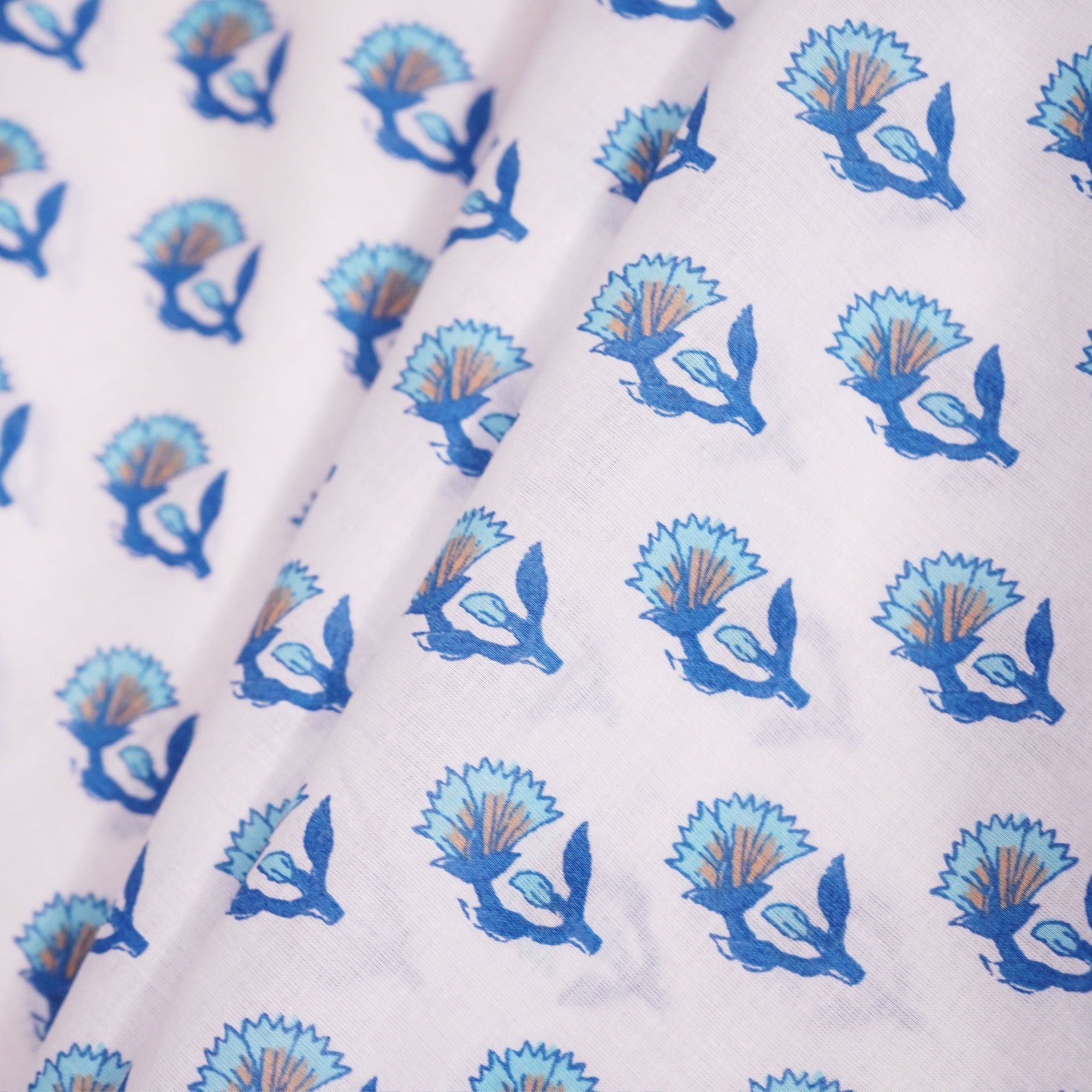 Blue Floral Print Cotton Fabric SCF-23871