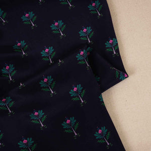 Navy Blue Floral Print Crepe Fabric MT-28240 - TradeUNO
