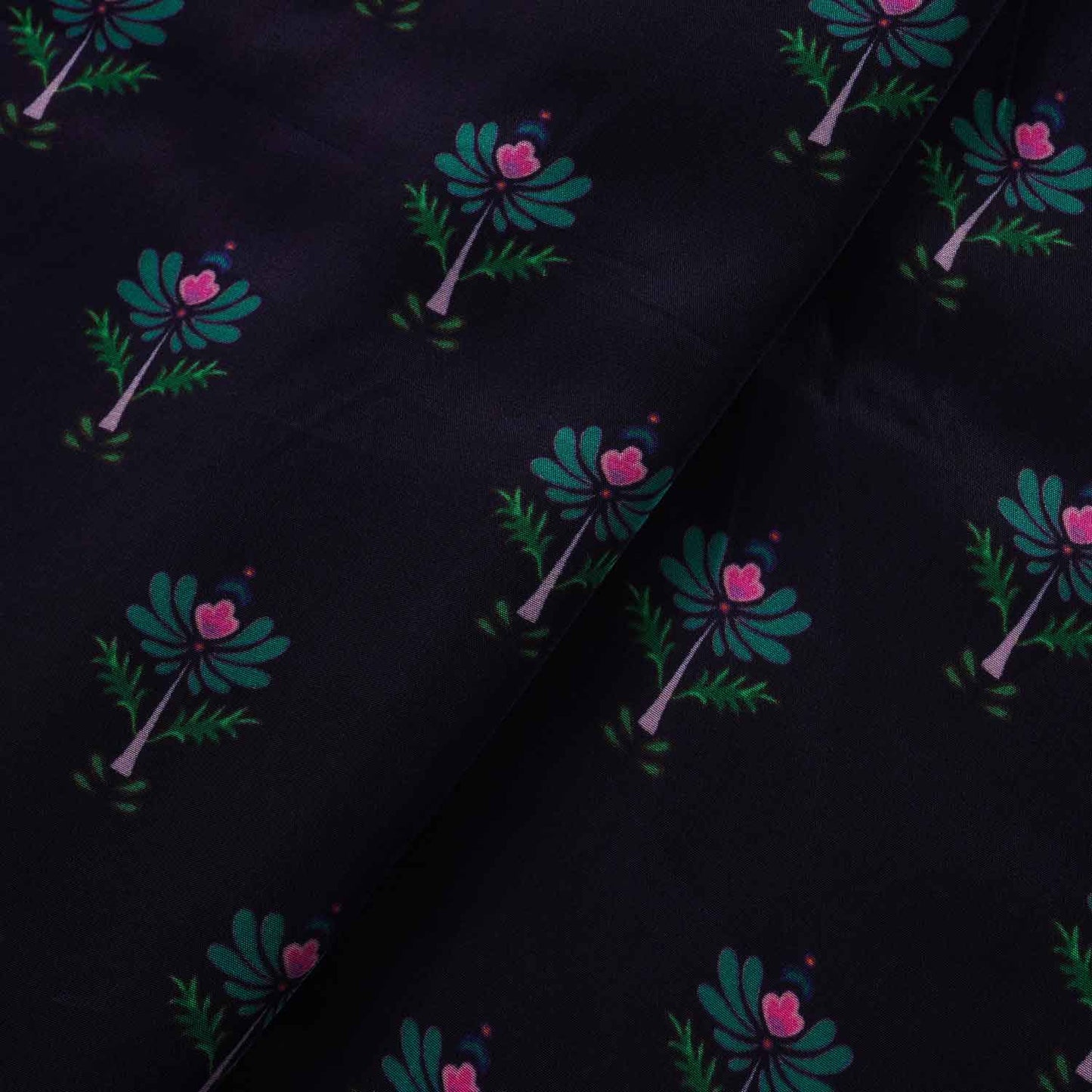 Navy Blue Floral Print Crepe Fabric MT-28240