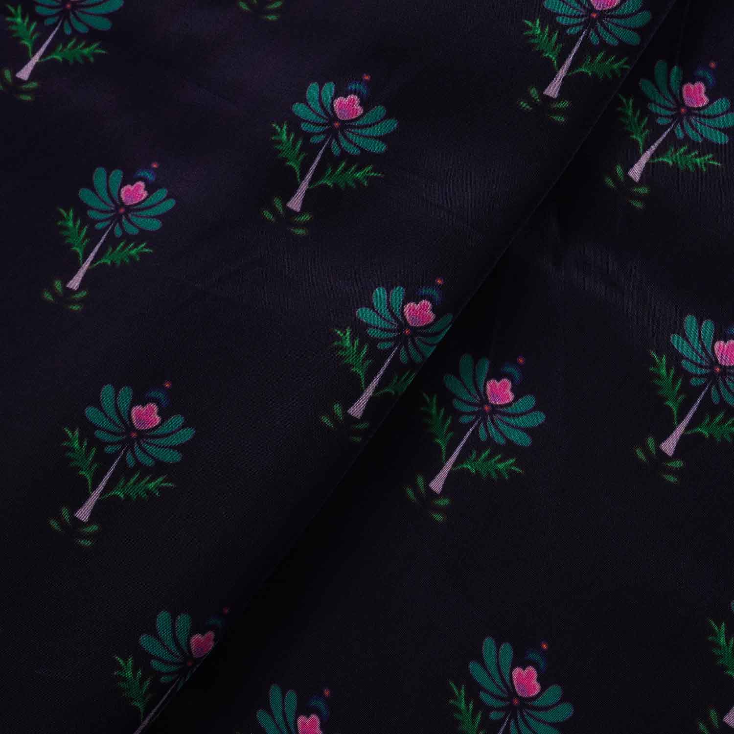 Navy Blue Floral Print Crepe Fabric MT-28240 - TradeUNO