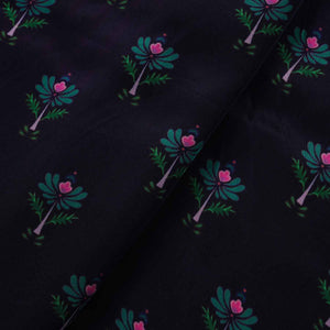 Navy Blue Floral Print Crepe Fabric MT-28240 - TradeUNO