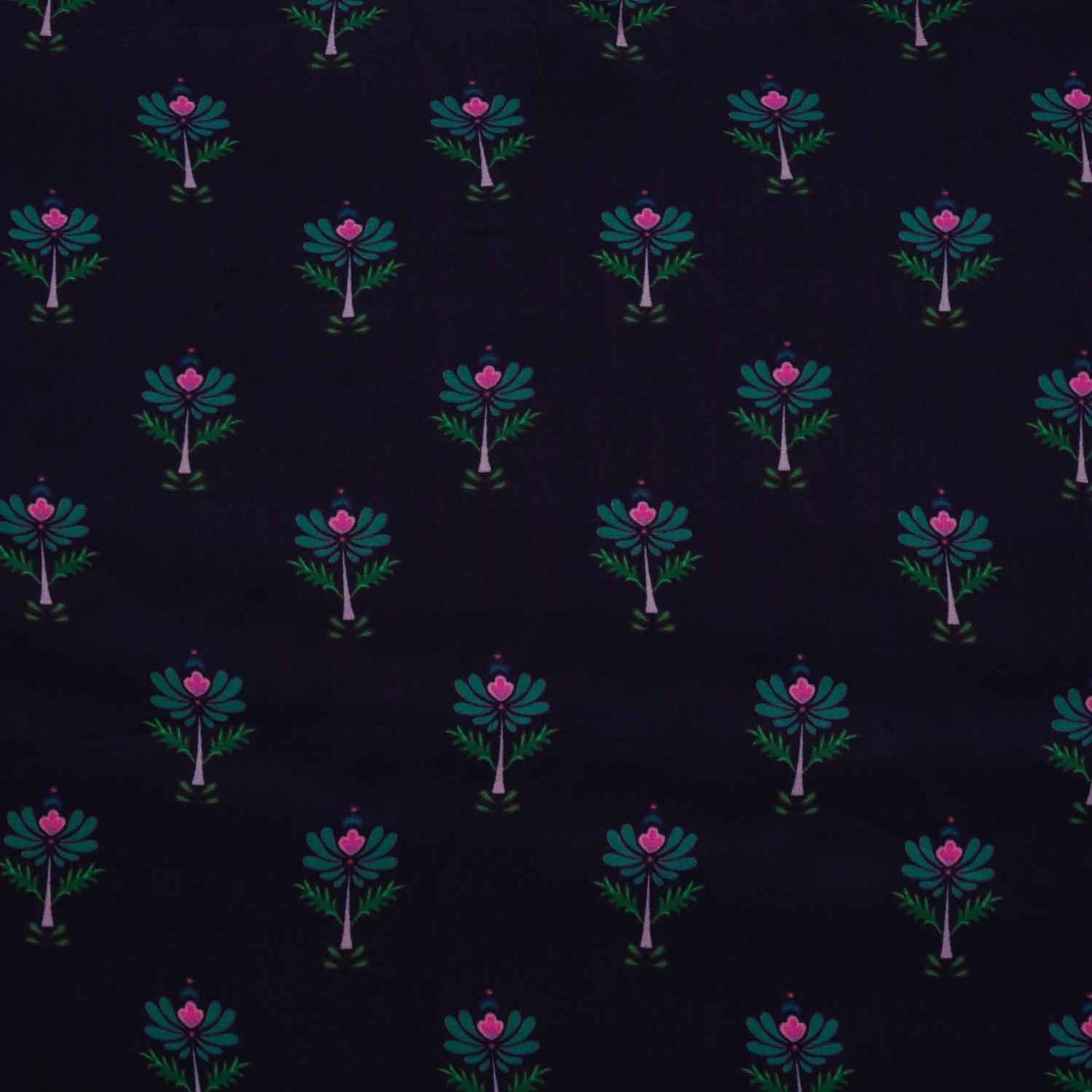 Navy Blue Floral Print Crepe Fabric MT-28240