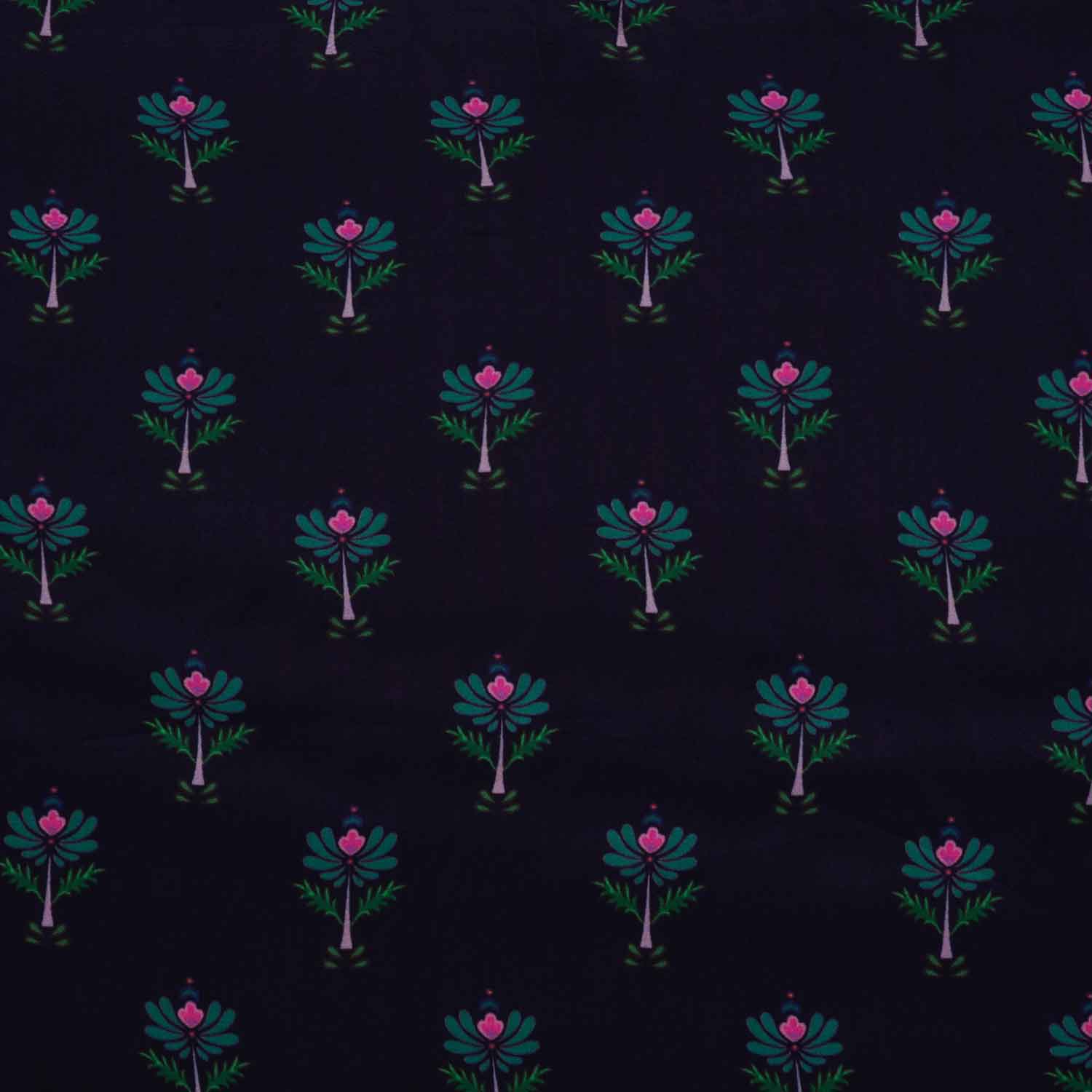 Navy Blue Floral Print Crepe Fabric MT-28240 - TradeUNO