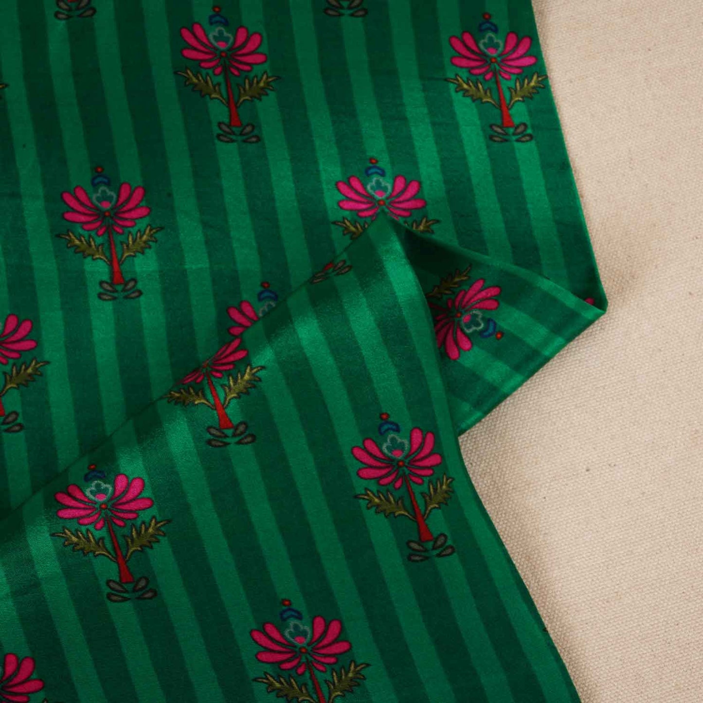 Green Strips Floral Print Crepe Fabric MT-28241