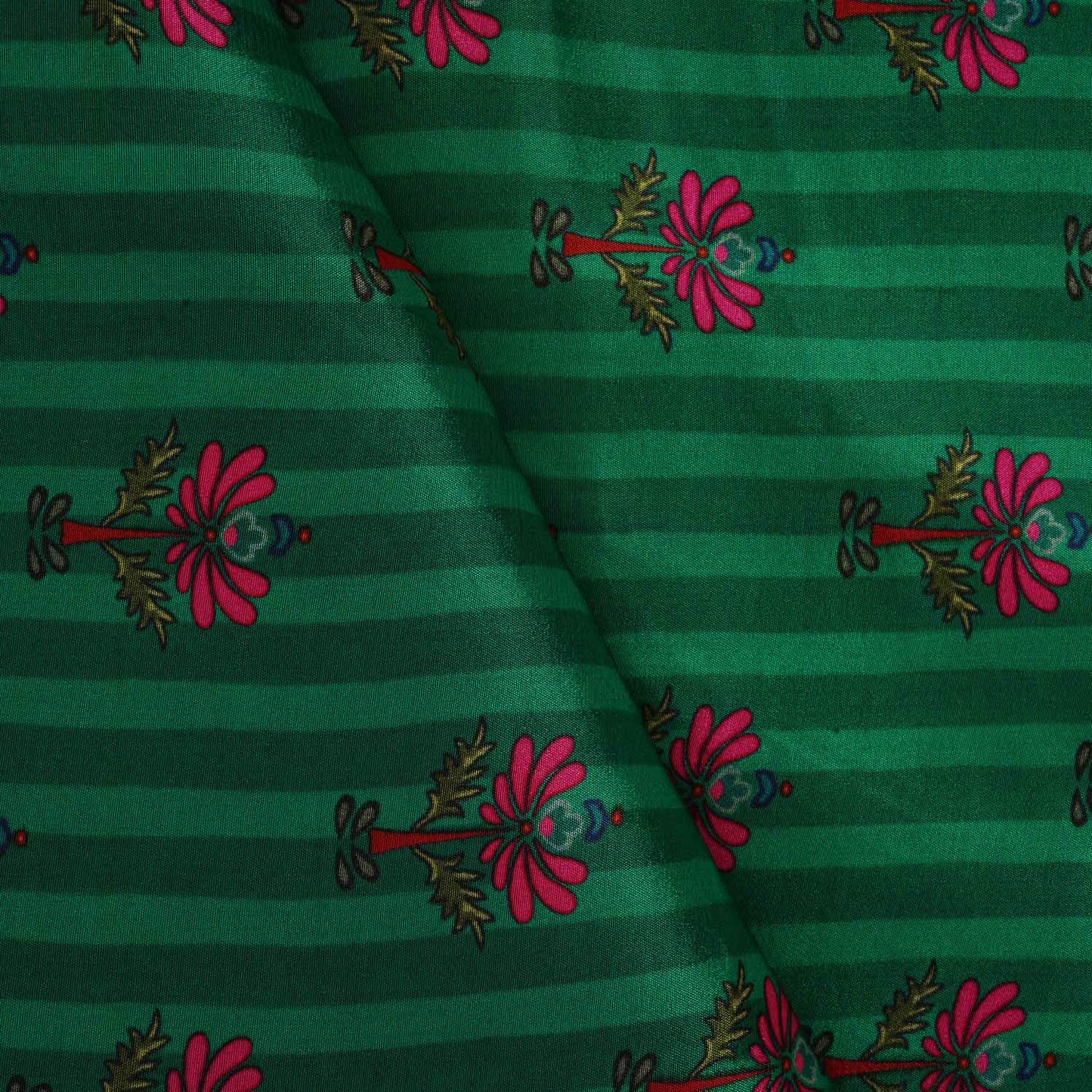 Green Strips Floral Print Crepe Fabric MT-28241