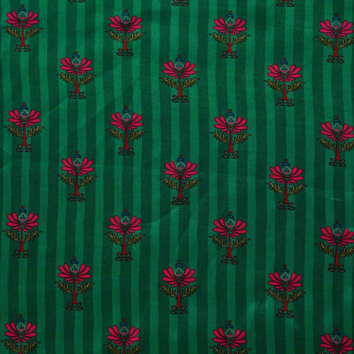 Green Strips Floral Print Crepe Fabric MT-28241