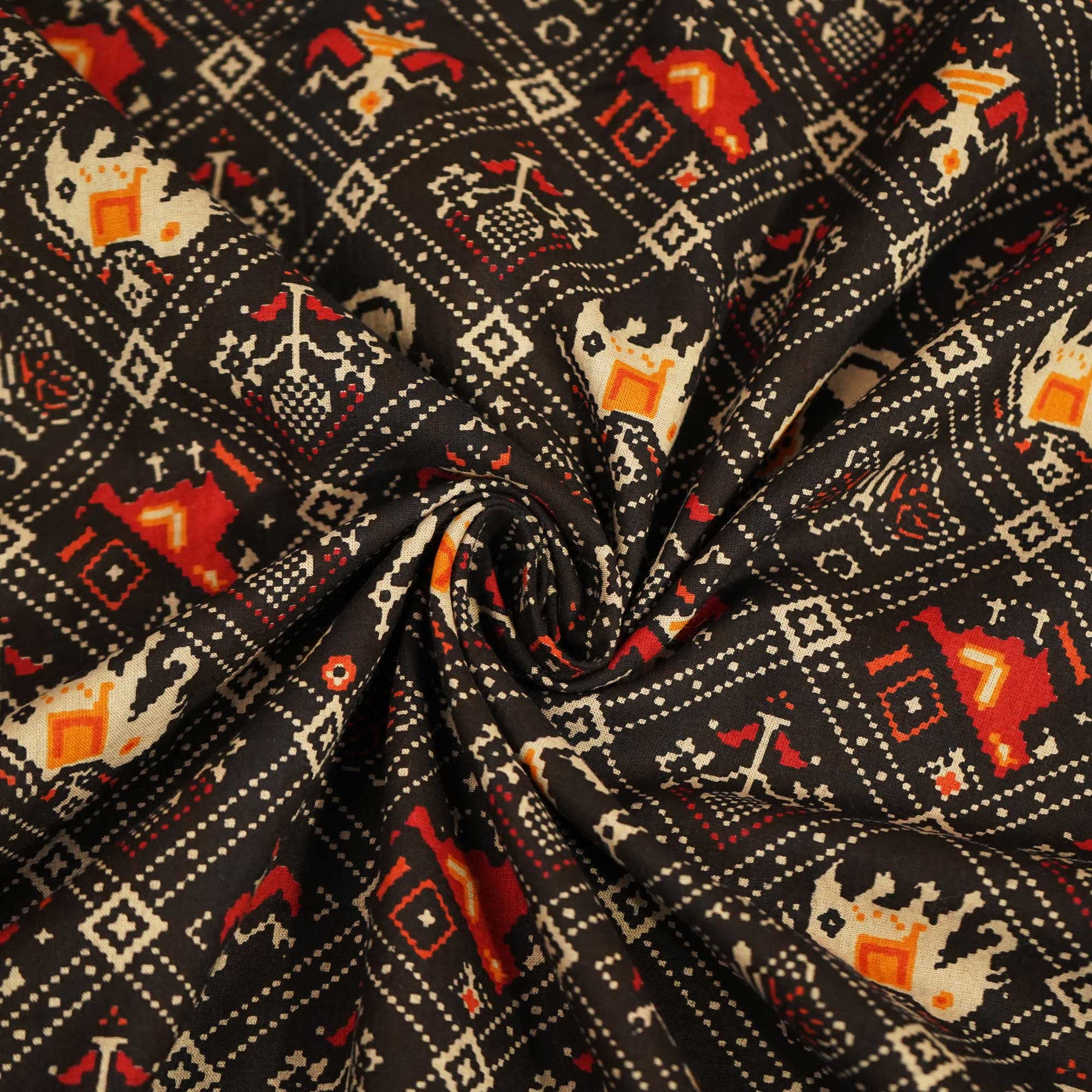 Black Patola Print Cotton Fabric SCF-24210