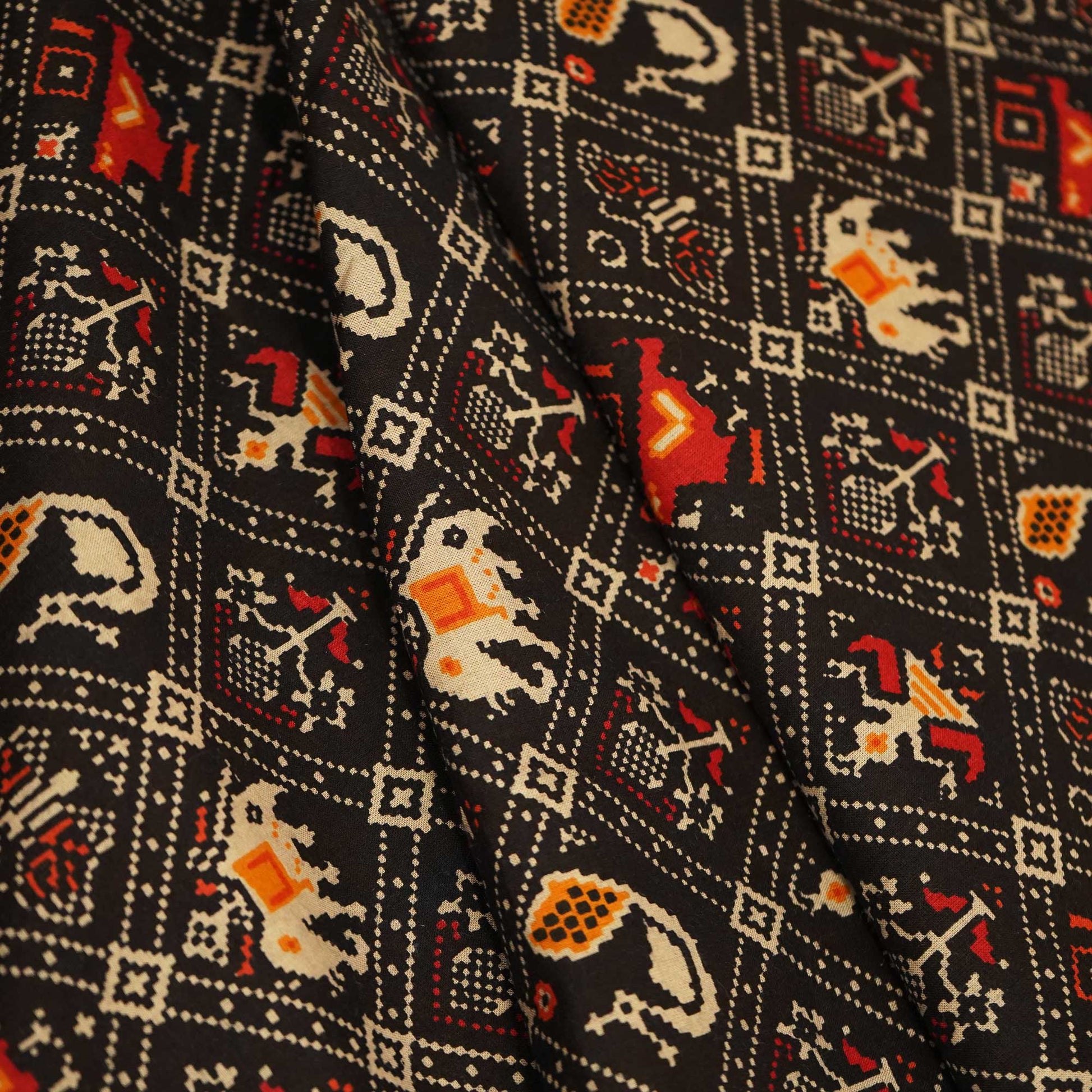 Black Patola Print Cotton Fabric SCF-24210