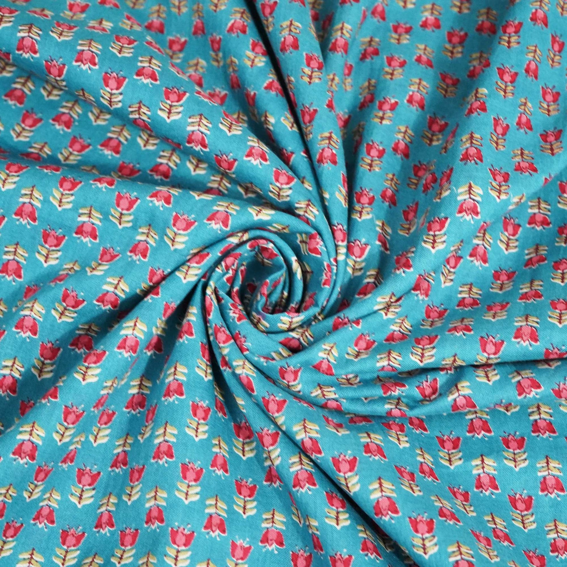 Blue Floral Print Cotton Fabric SCF-24213