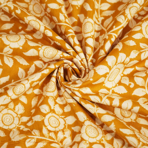 Mustard Floral Bagru Print Cotton Fabric SCF-24218