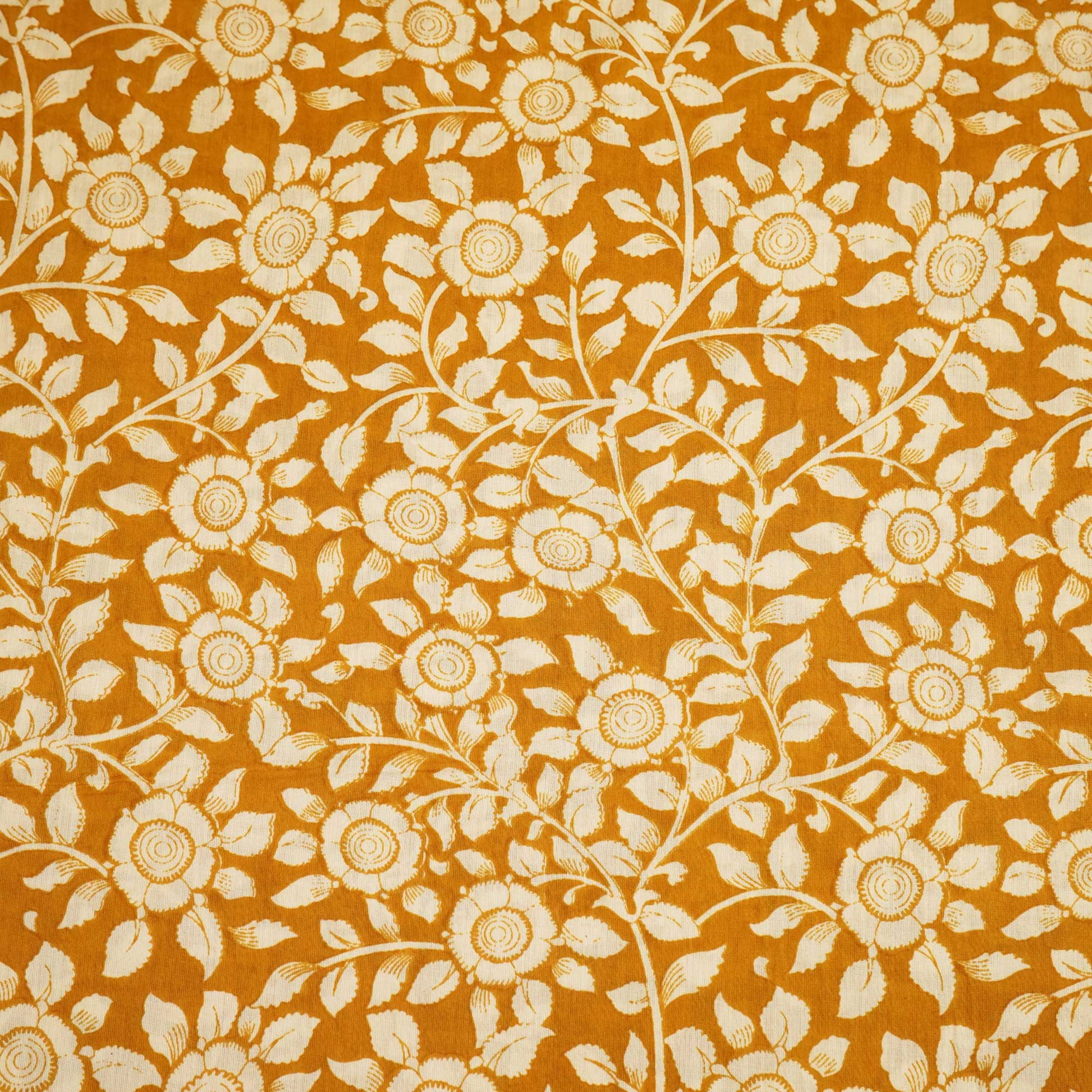 Mustard Floral Bagru Print Cotton Fabric SCF-24218