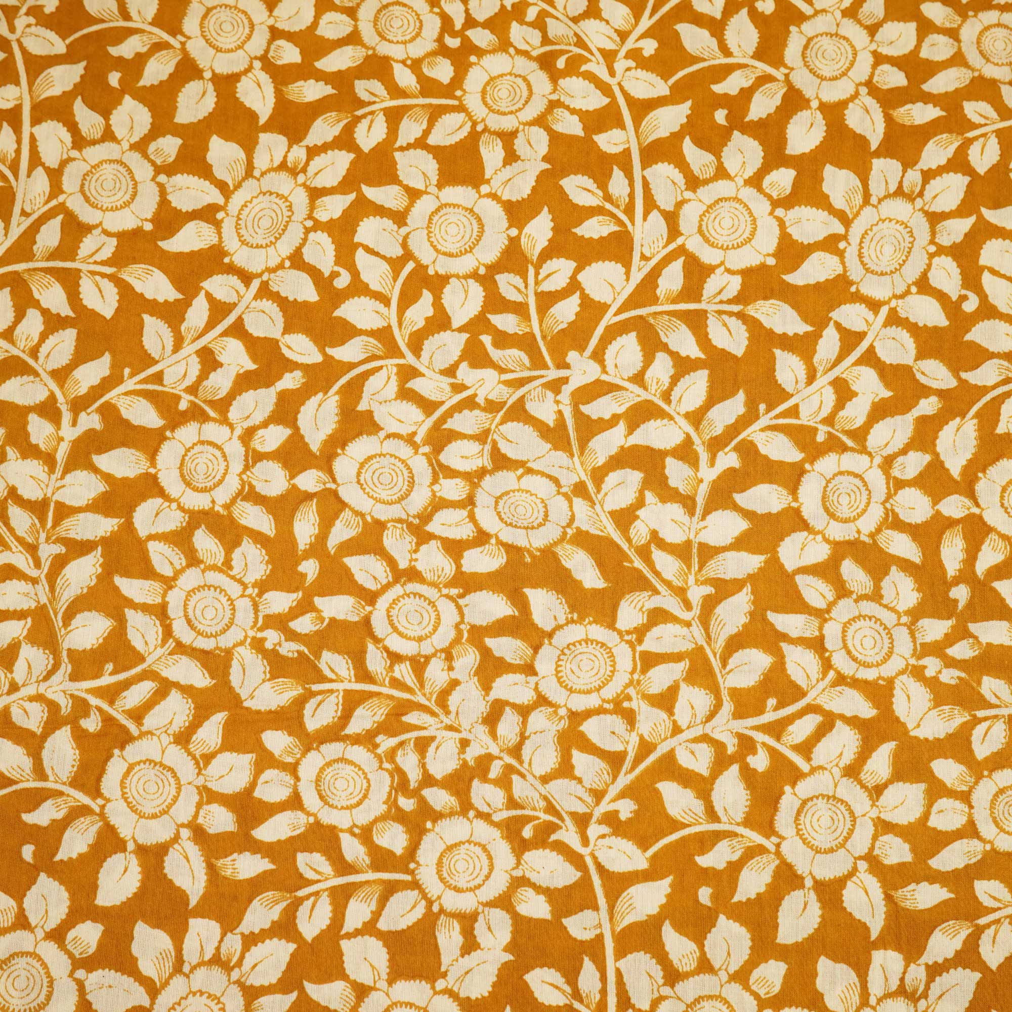 Mustard Floral Bagru Print Cotton Fabric SCF-24218