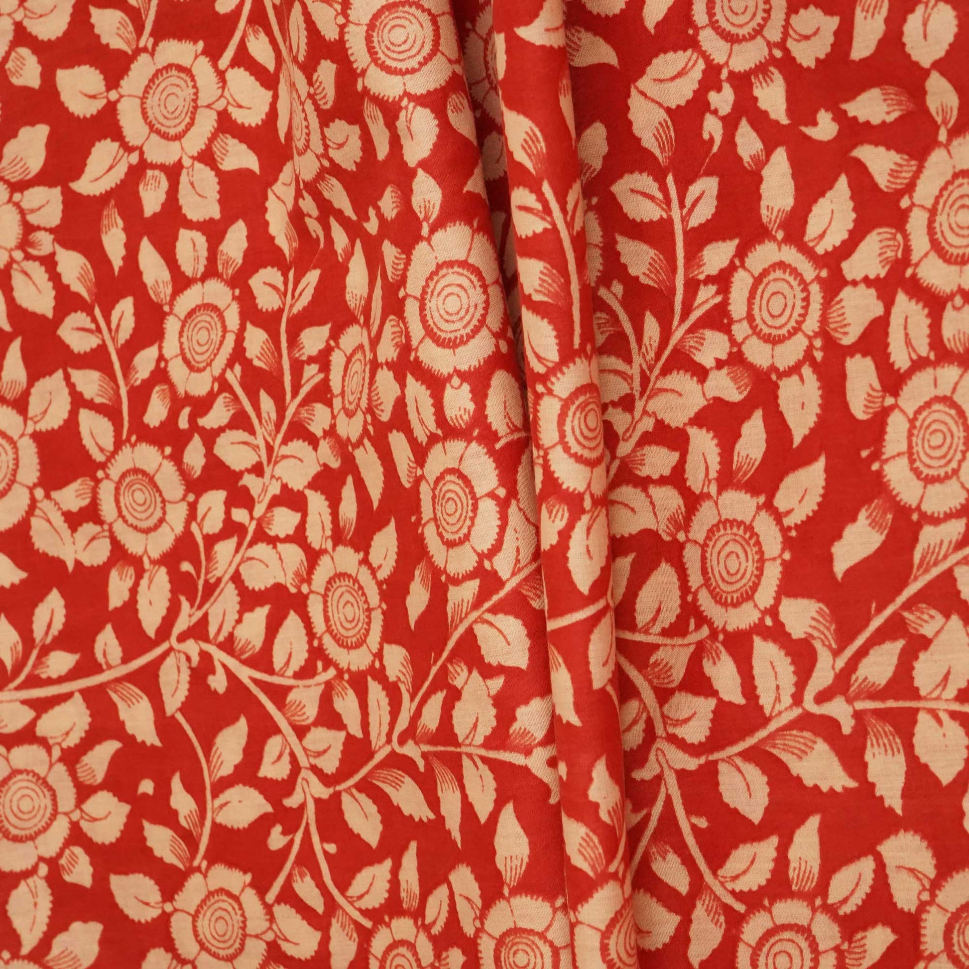 Peach Pink Floral Bagru Print Cotton Fabric SCF-24219