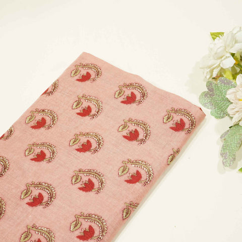 Peach Bagru Print Cotton Fabric SCF-24248
