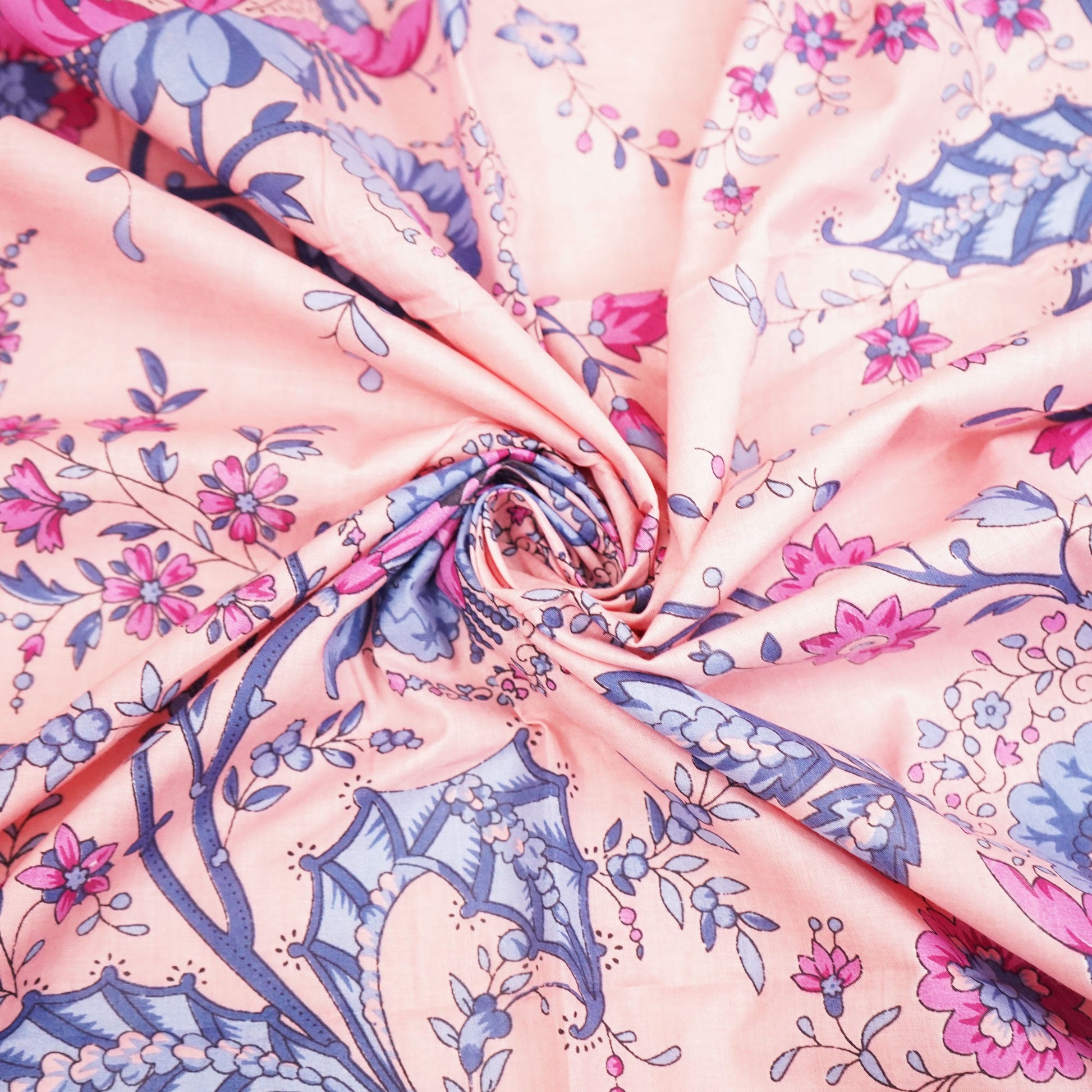 Peach Floral Print Cotton Fabric HP-24249