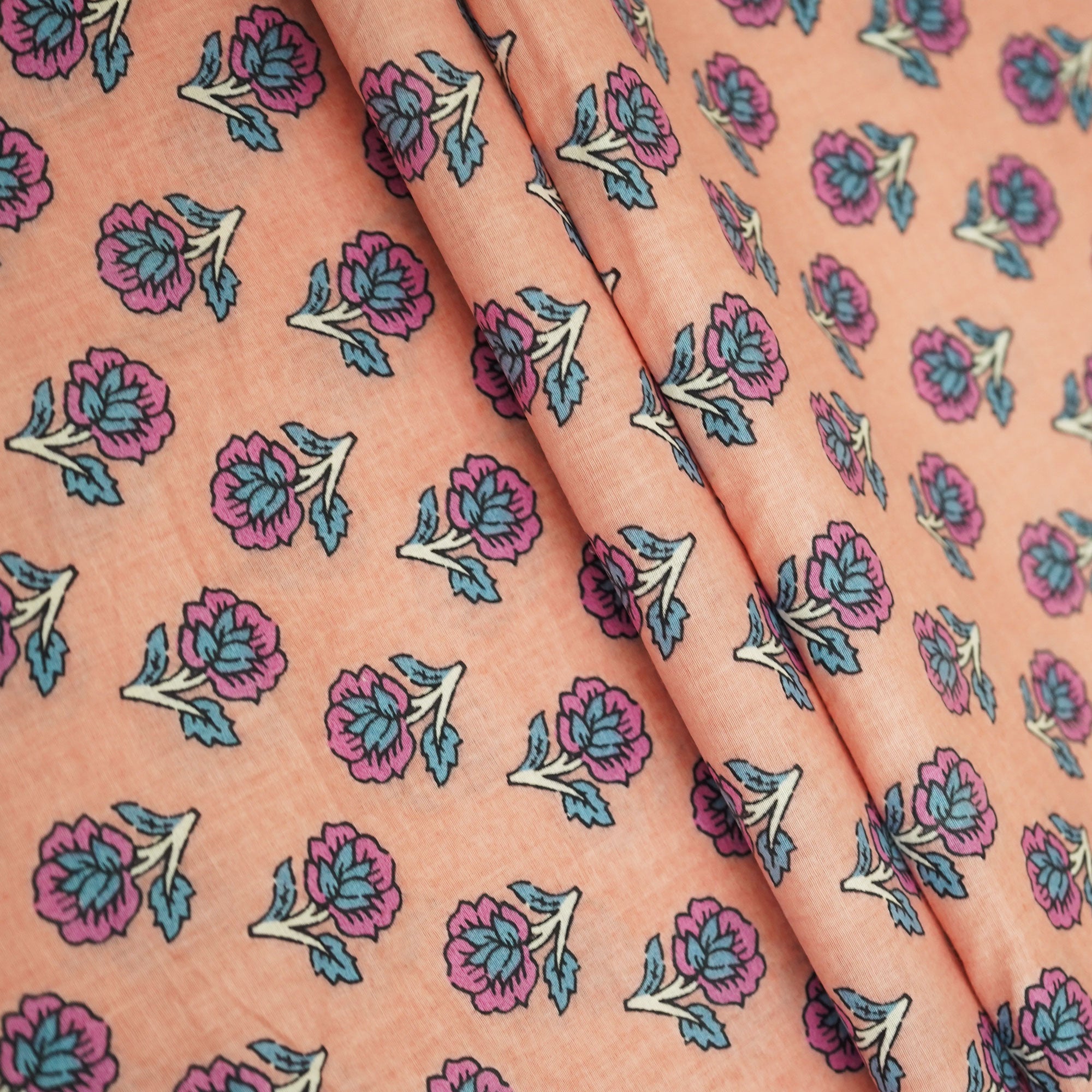 Peach Handblock Print Cotton Fabric HP-24250